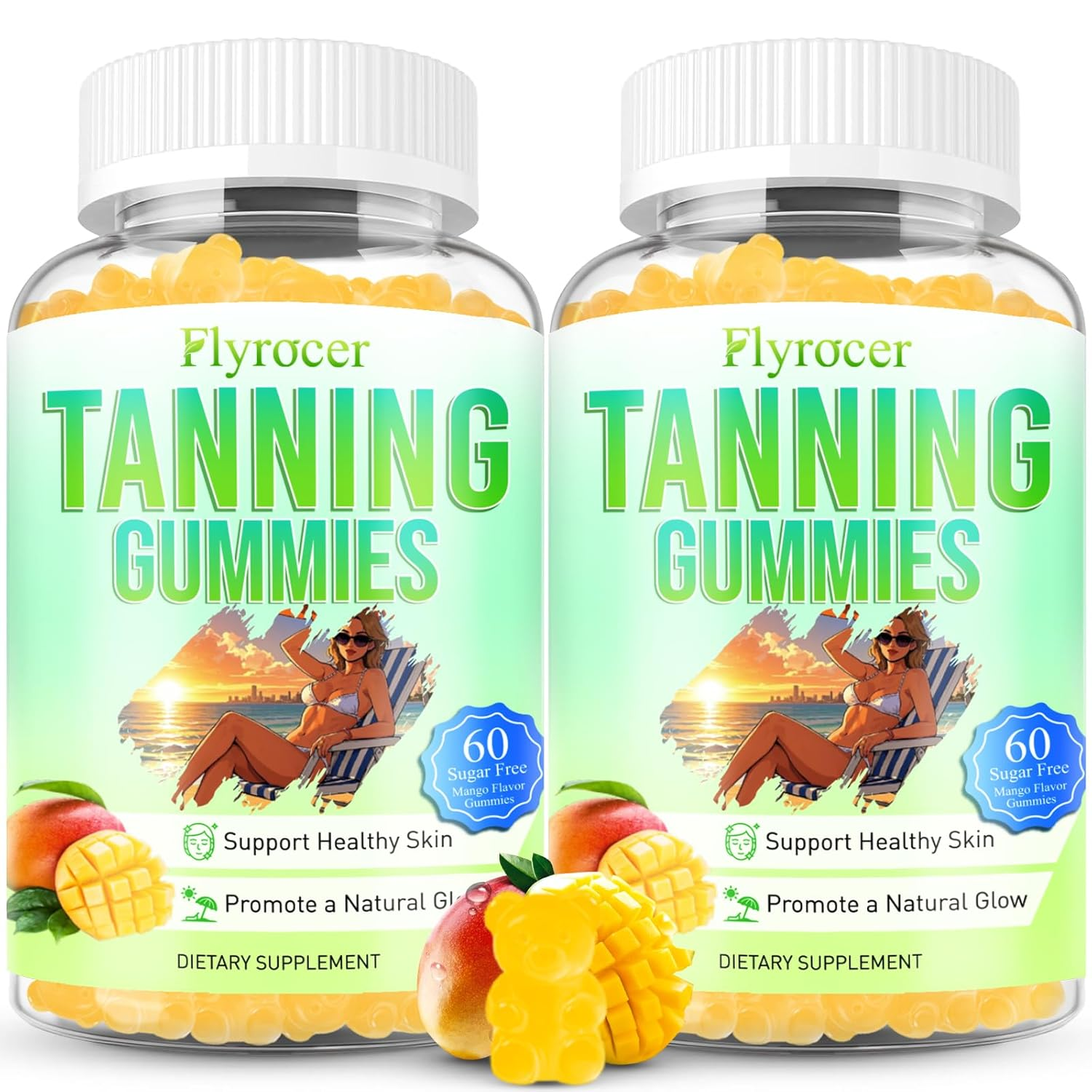 Tanning Gummies for Women & Men, Tanning Supplement with Astaxanthin, Lycopene & Beta Carotene for Skin Health & Glow, Vegan, Non-Gmo, Mango Flavor, 120 Count