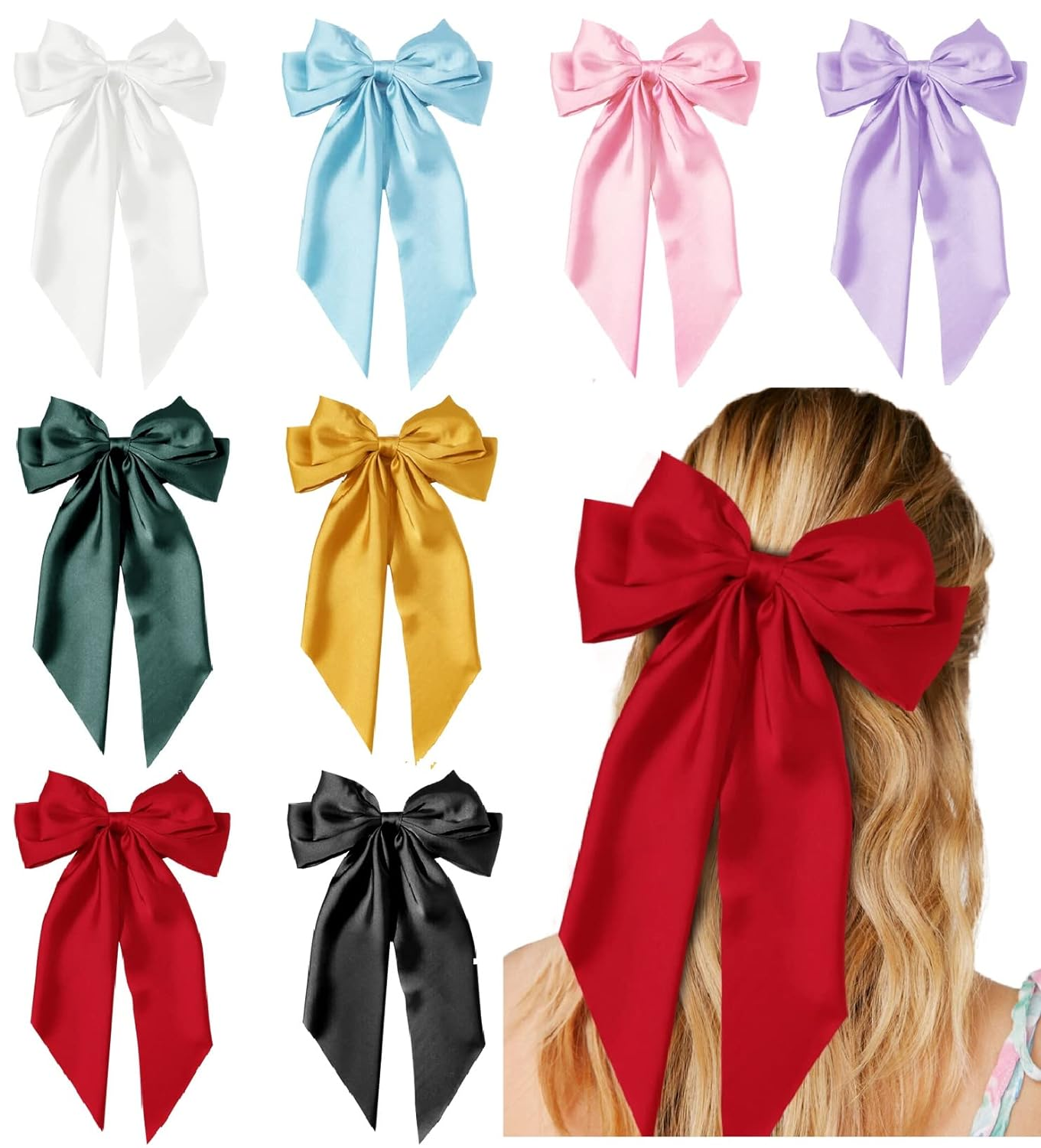 8 PCS Hair Ribbon Bows with Tails