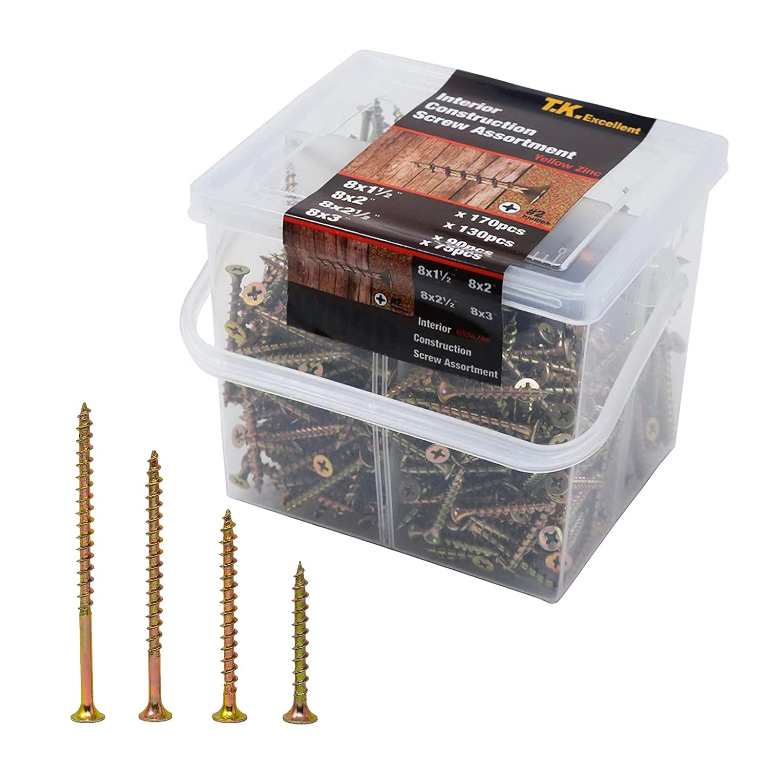 Wood Interior Construction Screw Coarse Thread Phillips Drive Bugle Head Yellow Zinc Drywall Screw Assortment Kit,465 Pieces
