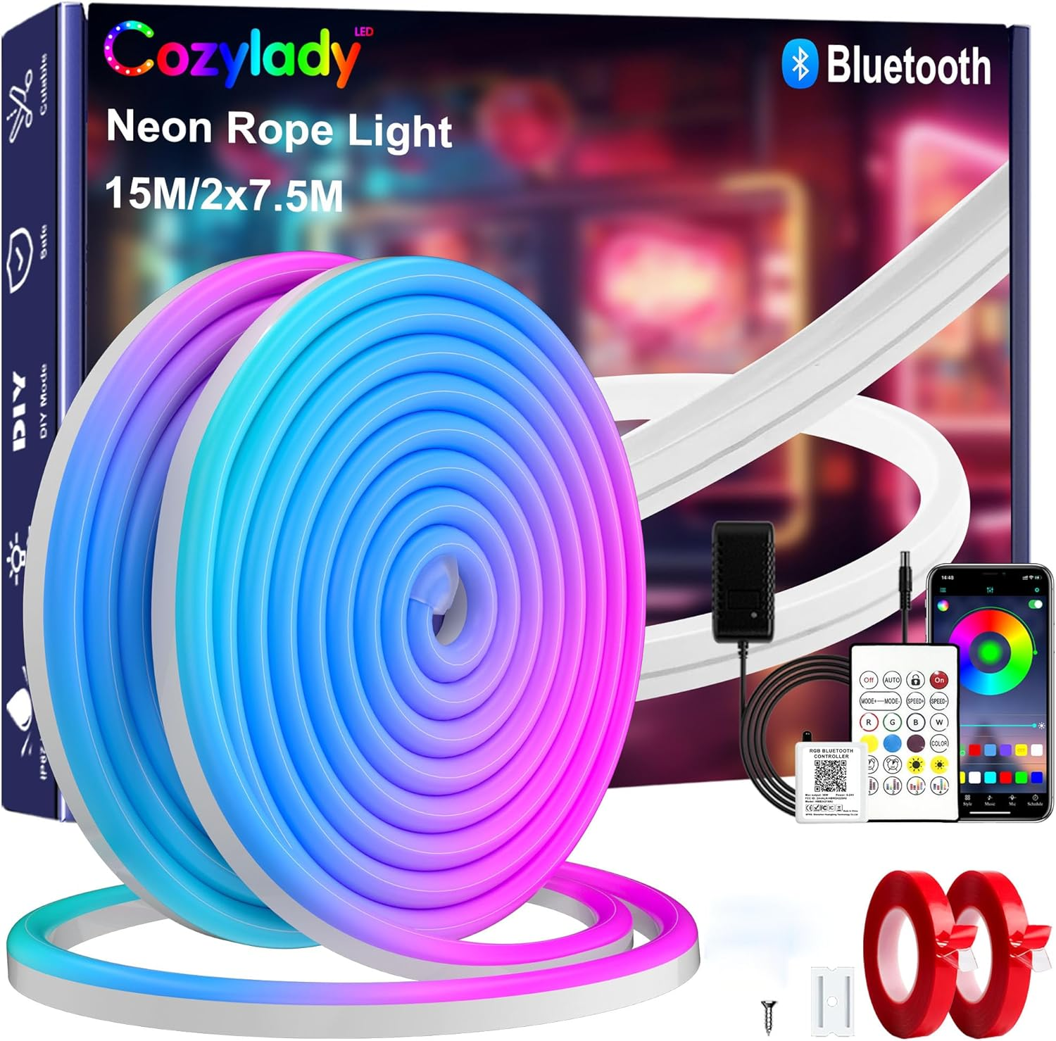 Cozylady 50ft Bluetooth RGB LED Neon Light, Waterproof RGB Neon Light APP & R... - Picture 2 of 14