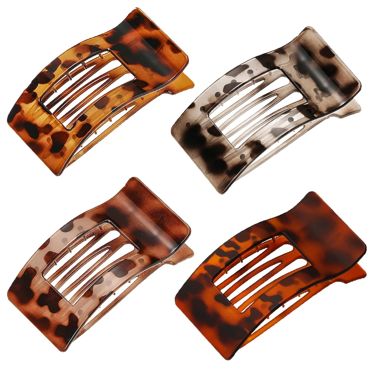 4 PCS Flat Hair Clips, Large Flat Claw Clips for Women Girls, Strong Hold French Hair Clips for Thick Thin Hair, Stylish Classic Hair Barrettes(Tortoise)