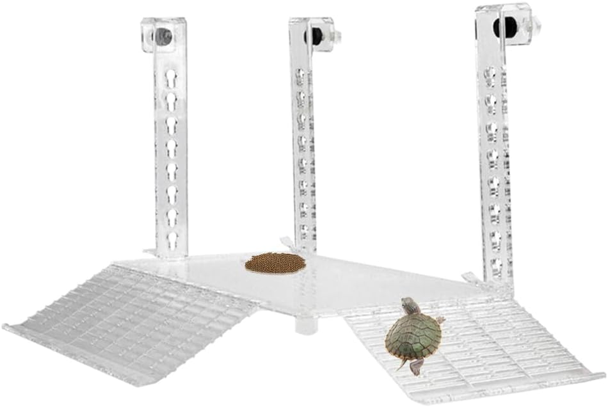 Hanging Turtle Basking Platform Multifunctional Acrylic Large Ramp Terrace Fence Type Aquarium Tank Decor Platform for Aquatic Reptile Feeding Resting