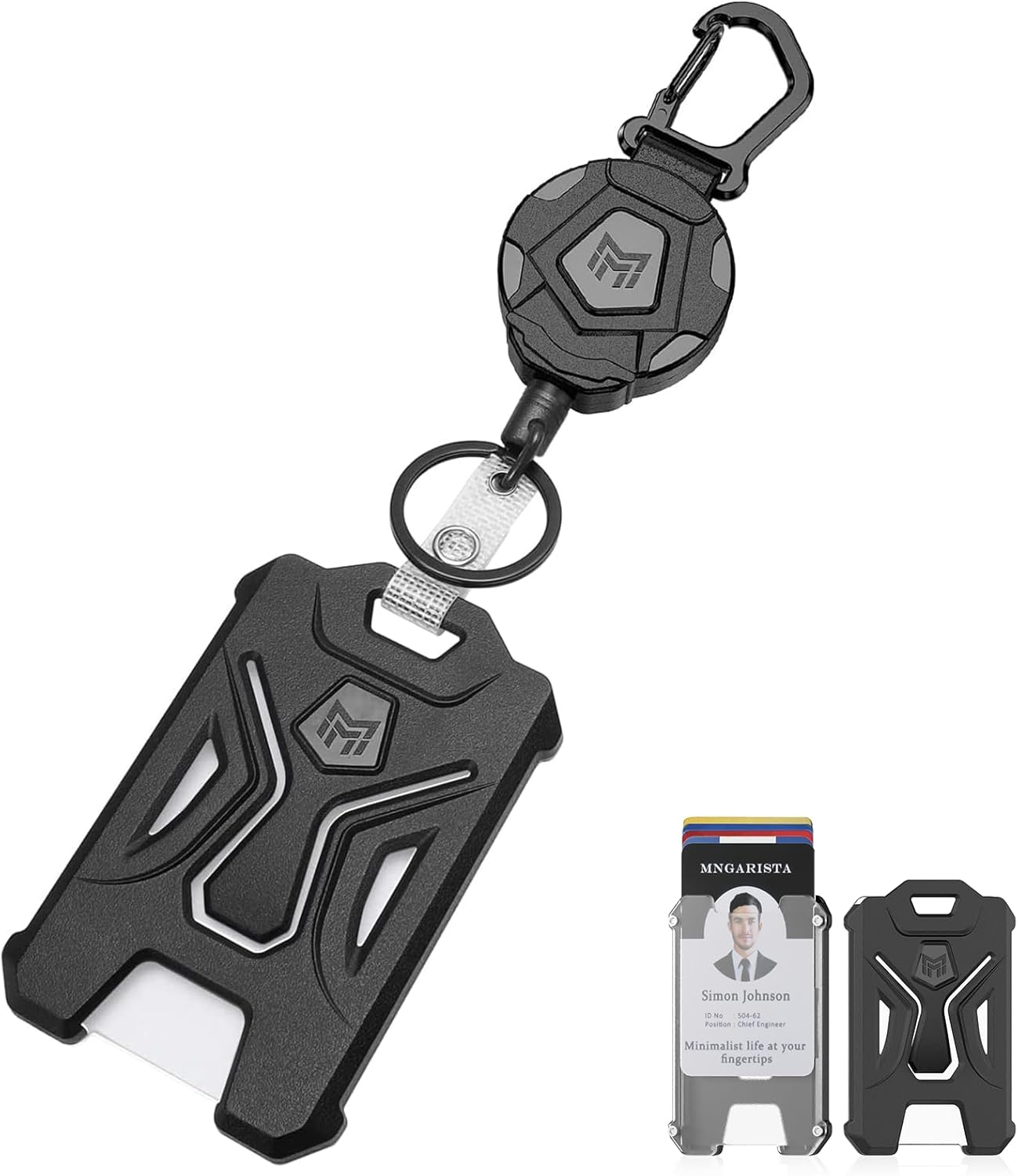 MNGARISTA Retractable Badge Holder,Heavy Duty Carabiner Clip Keychain Badge Reel,Tactical ID Card Key Holder with 31.5