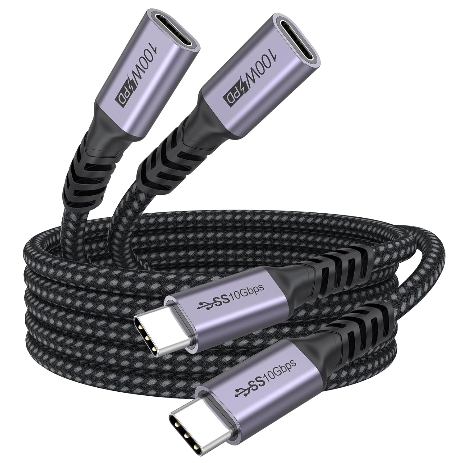 USB C Extension Cable 6Ft 2 Pack, USB3.2 Gen2 Extender Male to Female Full Function 10Gbps Data Transfer/ 4K@60Hz Video/ 100W Charging, Type C Cord for Monitor Laptop Tablet Phone Dock Hub and More