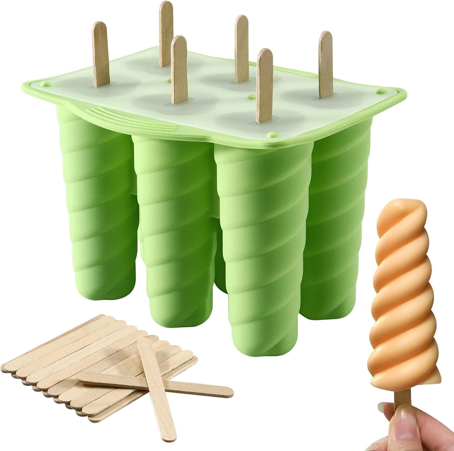 Popsicles Molds, 6 Cavity Ice Pop Mold with 20pcs Wooden Sticks, Silicone Pop...