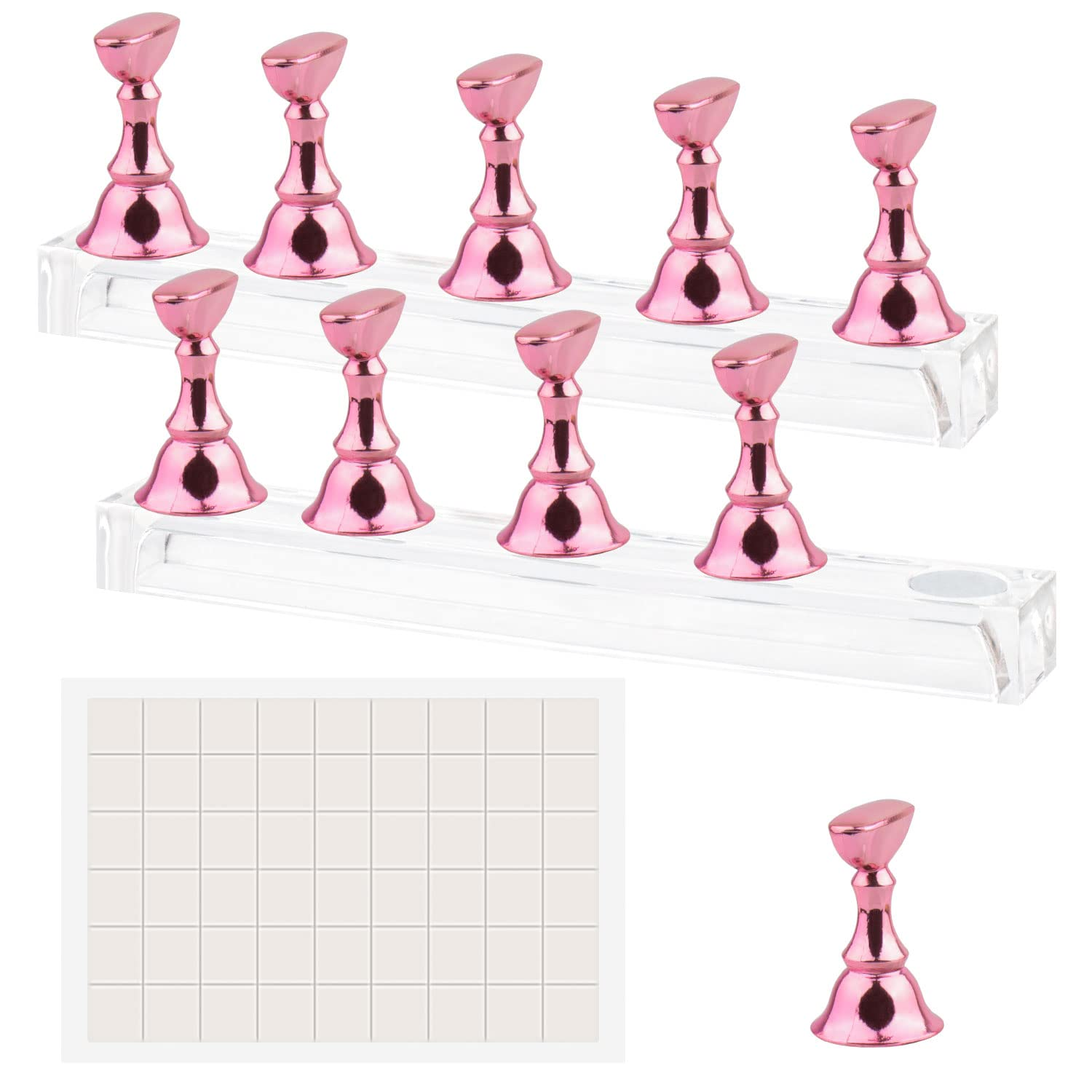 Nail Stands Acrylic Nail Art,Press on Nail Stand Magnetic Nail Tips Practice Holder 54 Pcs Reusable Adhesive Putty for DIY Painting(Pink
