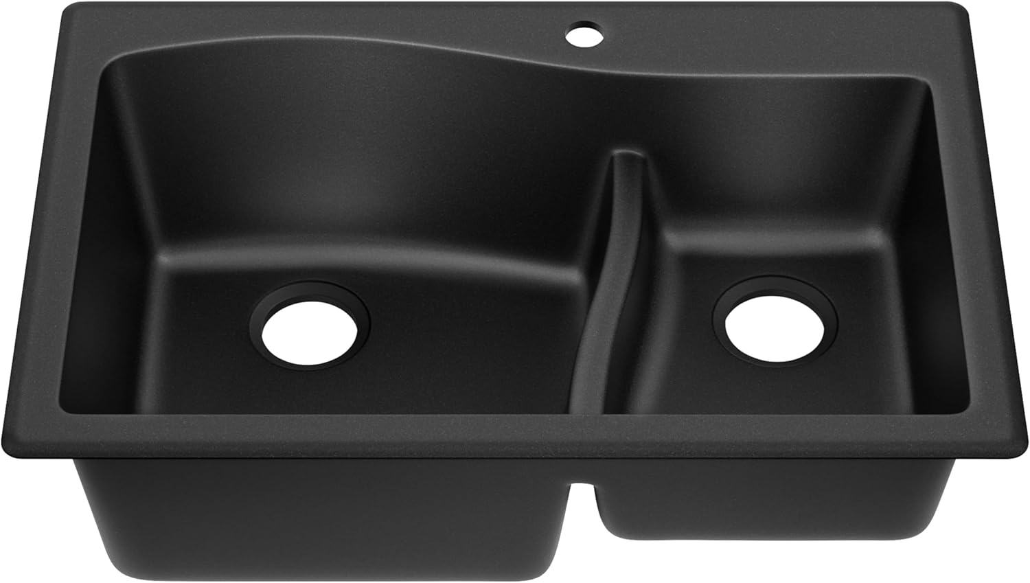 Quarza 33-Inch Drop-In/Undermount 60/40 Double Bowl Granite Kitchen Sink in Black, KGD-442BLACK
