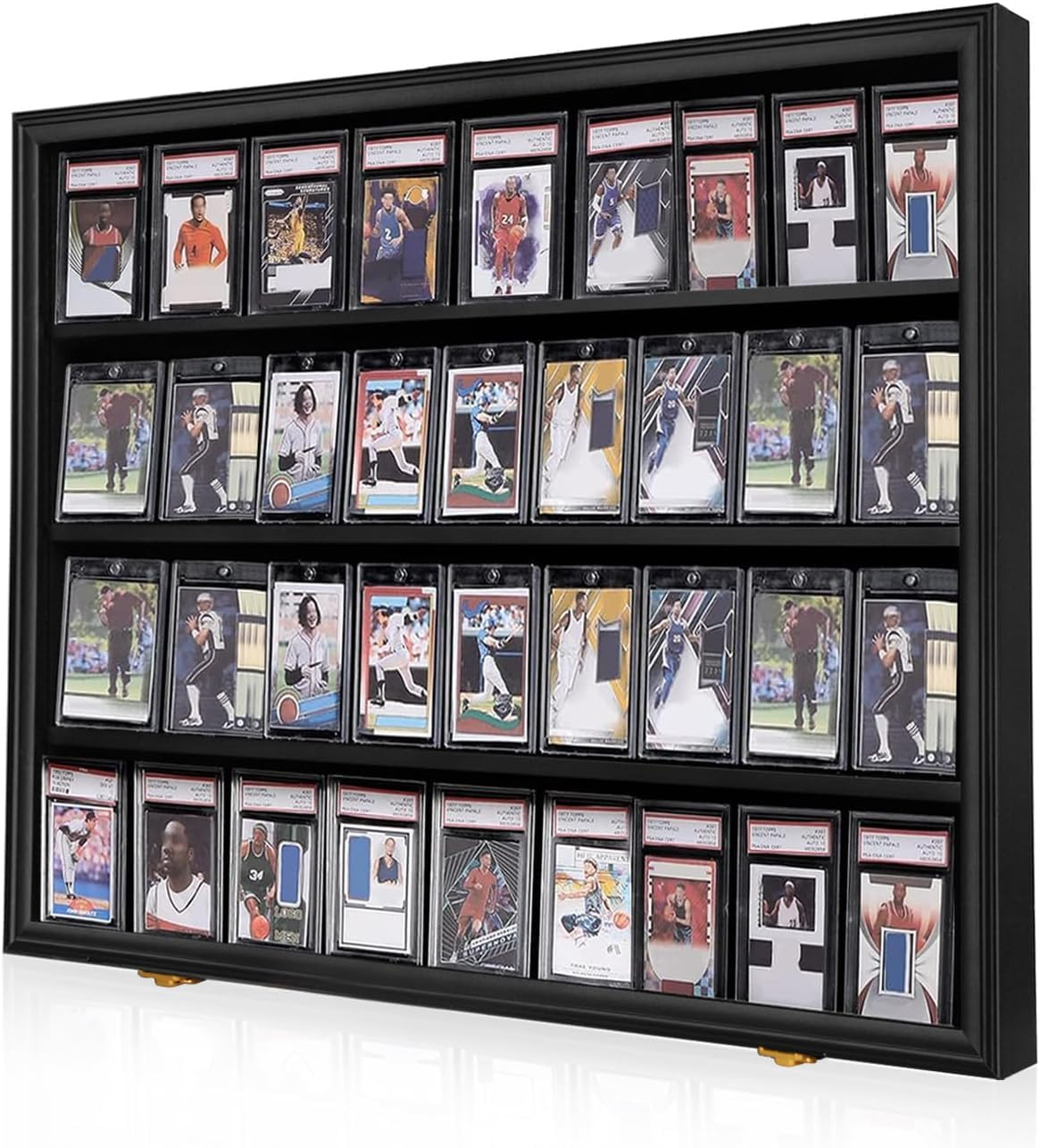 36 Graded Sports Card Display Frame - Baseball Card Display Case Lockable - Trading Card Collector Wall Display Holder for Basketball Football Hockey Cards, UV Protection Acrylic,Black