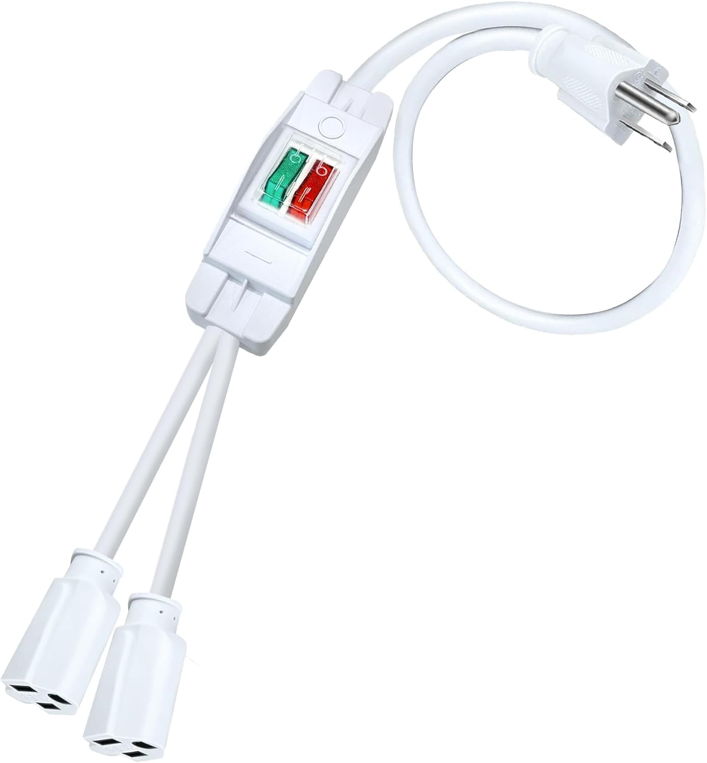 White 2 Way Extension Cord with On/Off LED Switch,  3 Prong Extension Cord Splitter, Heavy Duty Plug Splitter, SJTW 18AWG 10A/125V, Indoor Use (3.28 Ft, White)