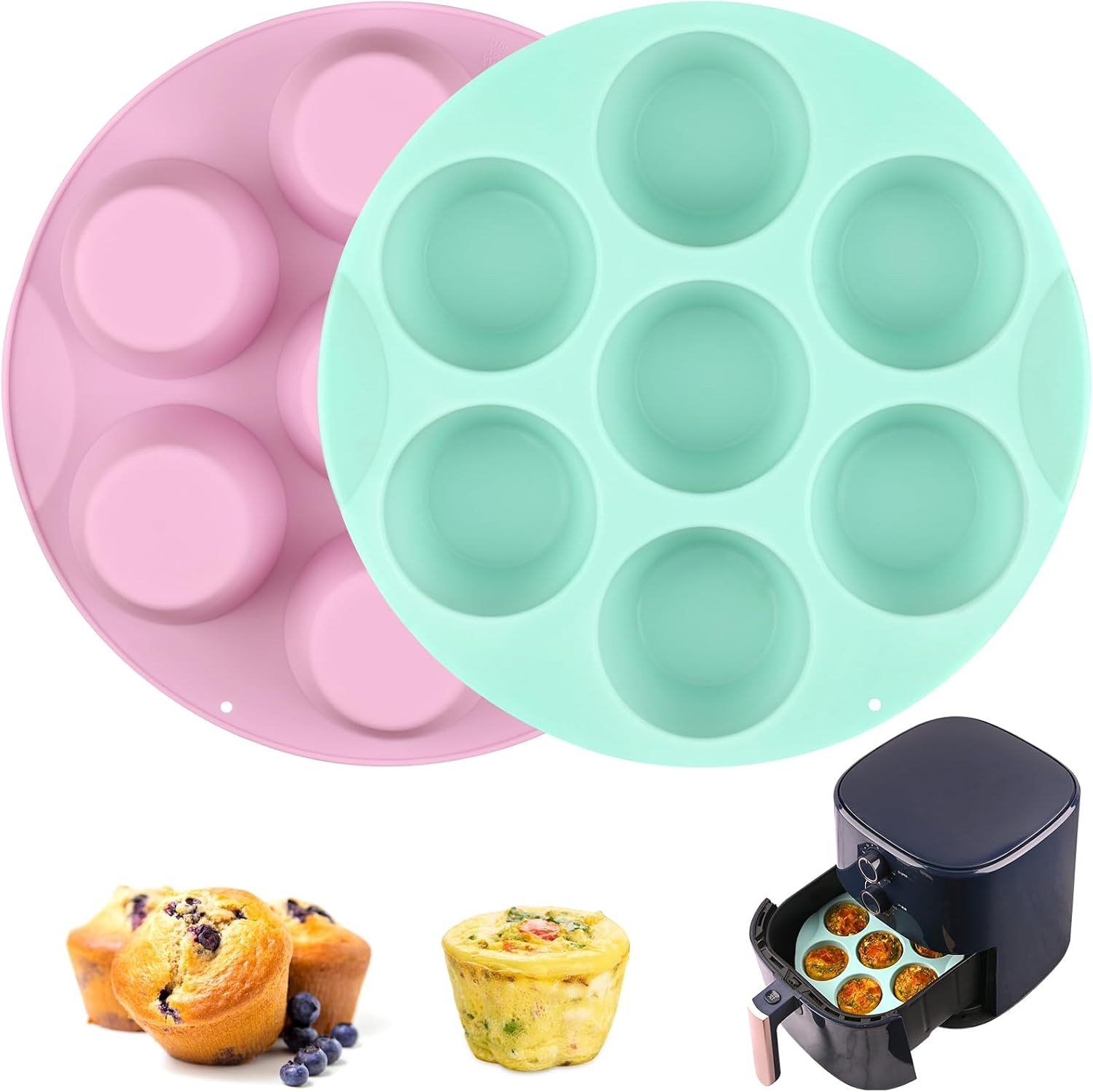 molds de silicona para freidora de aire magdalenas y huevos pack 2 de piezas