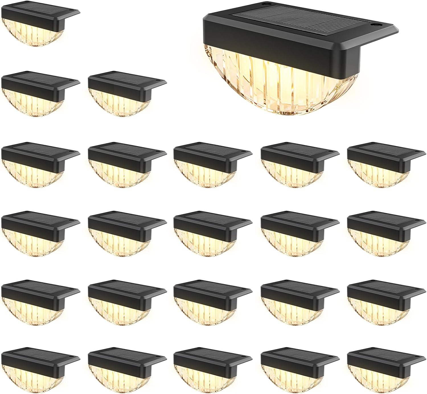 VOLISUN 24 Pack Solar Deck Lights Outdoor, Warm White LED Solar Step Lights for Outside, Waterproof Fence Light for Patio, Deck, Stairs, Yard, Pool and Porch (Black)