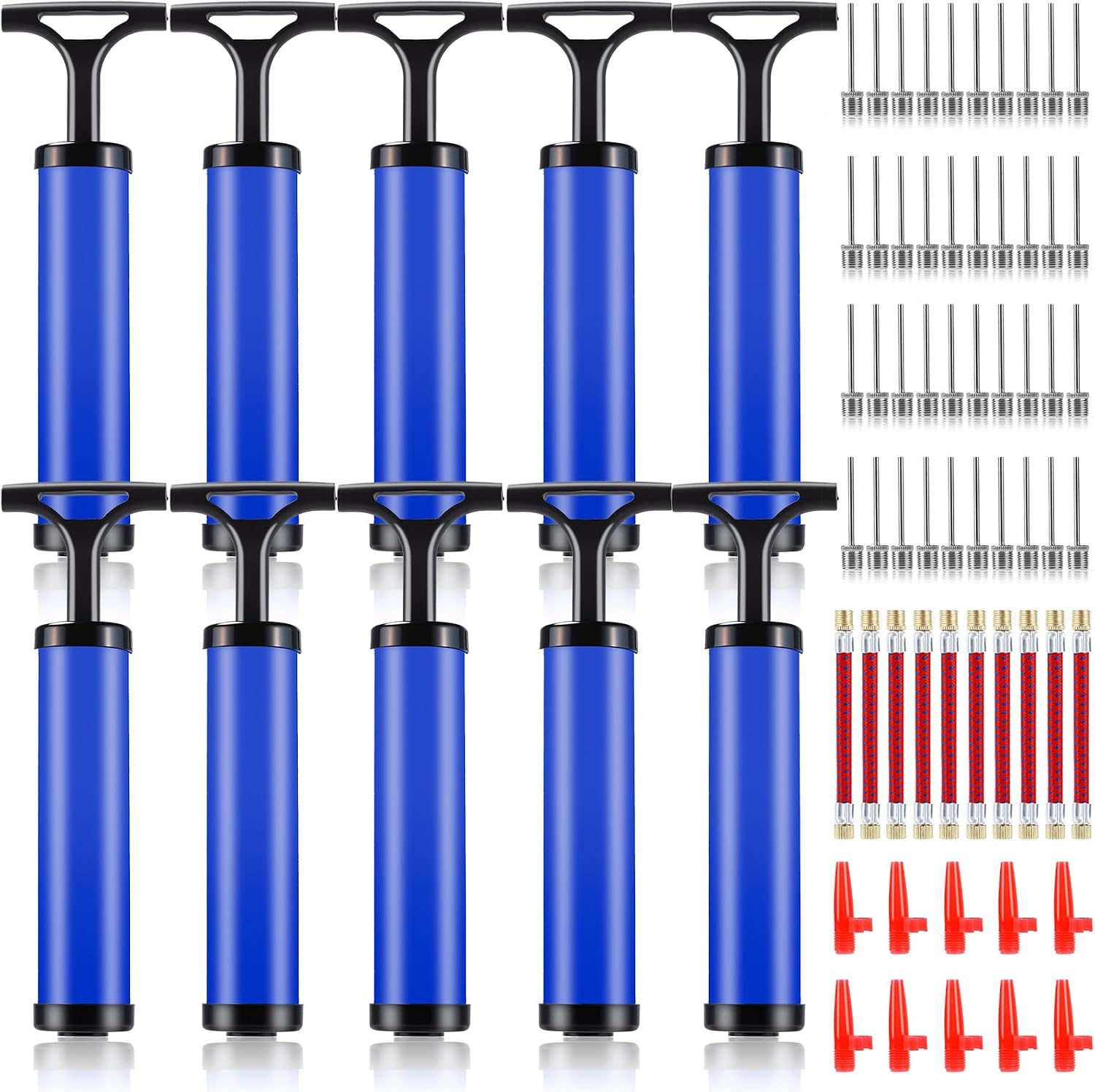 10 Sets Ball Pumps for Sports Balls, Air Balls Pumps Bulk, Blue