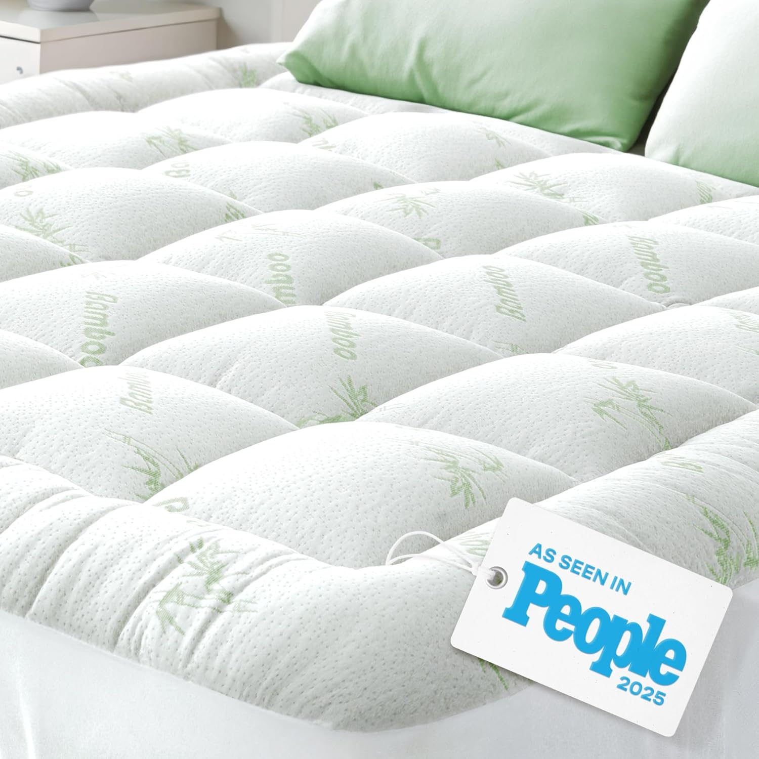 Ultra Soft Twin XL Size Mattress Topper - Viscose Made from Bamboo Pillow Top Mattress Pad for Back Pain Relief - Naturally Cooling for Hot Sleepers, Green