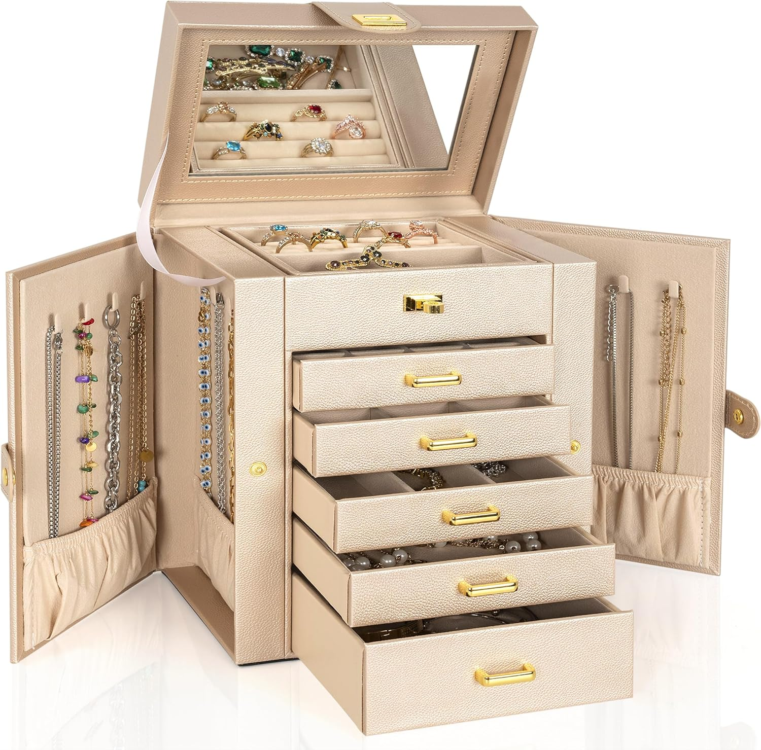 Jewelry Box Organizer Functional Leather Jewelry Storage Case for Women Girls
