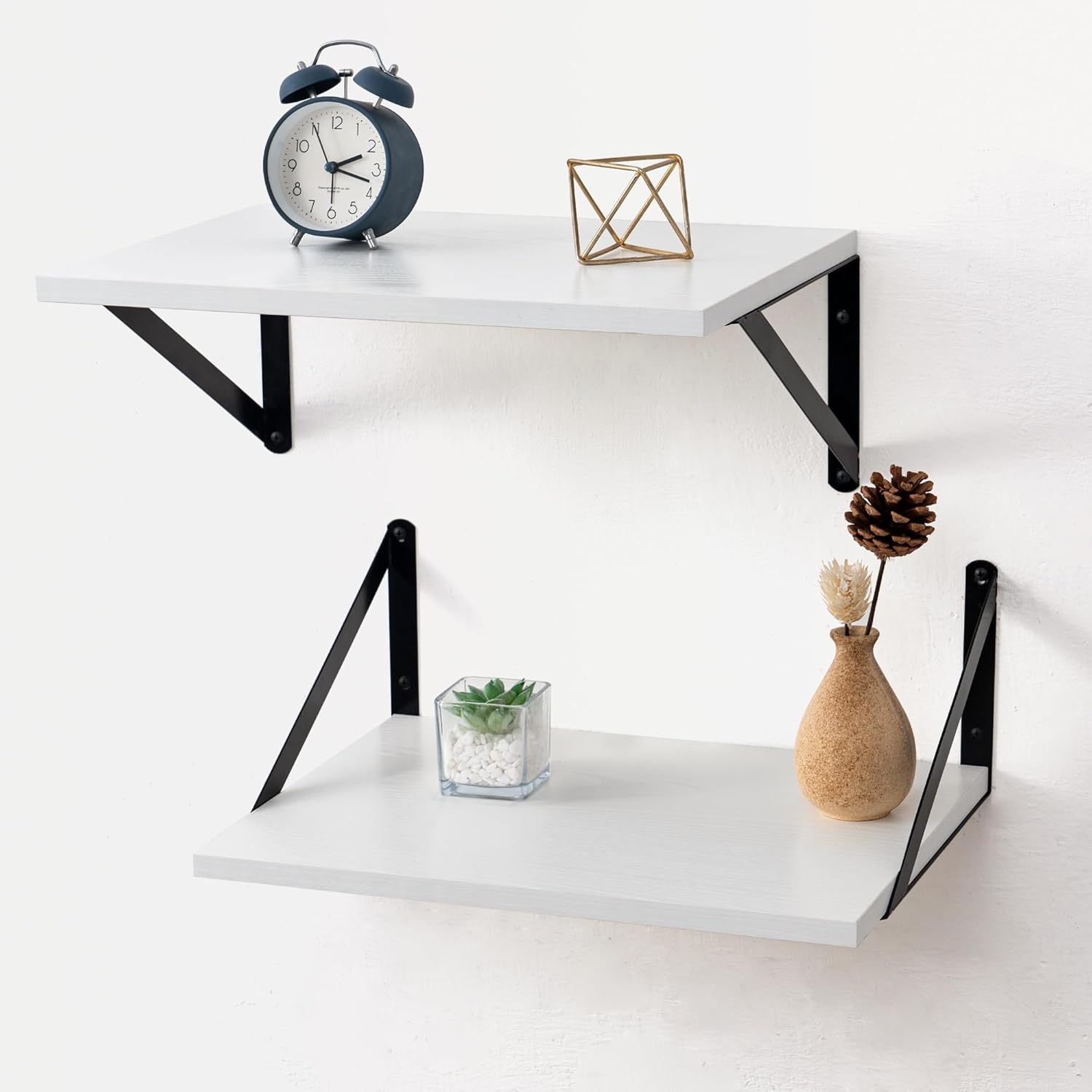 Deep Floating Shelves - 16 Inch Wide X 12 Inch Deep White Wall Shelves Set of 2-12 Inch Deep White Wood Shelves for Wall Storage & Decor