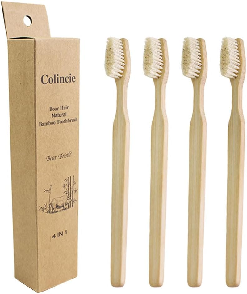 Bamboo Toothbrushes Boar Bristle Toothbrush Biodegradable Natural Bamboo Wood...