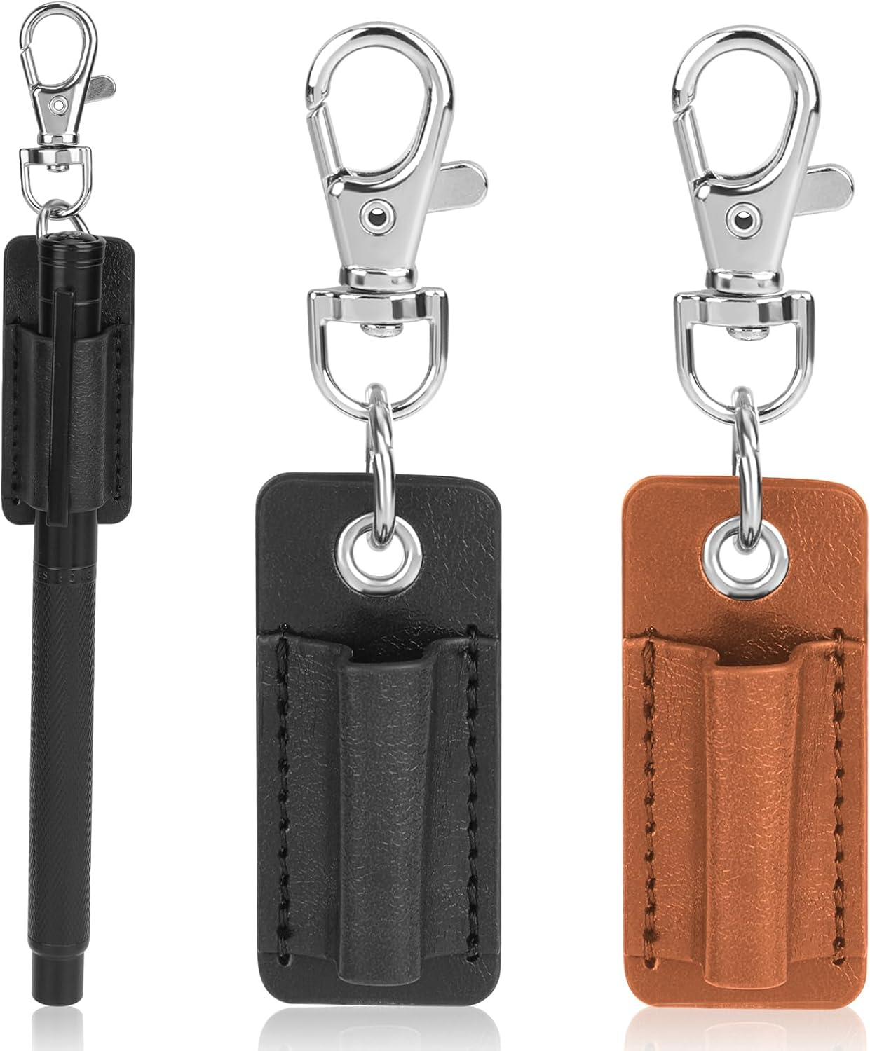 2 Pieces Pen Lanyard Holder Keychain, Anti-Lost Clip for Neck, Portable PU Leather Holder for Clipboard Badge