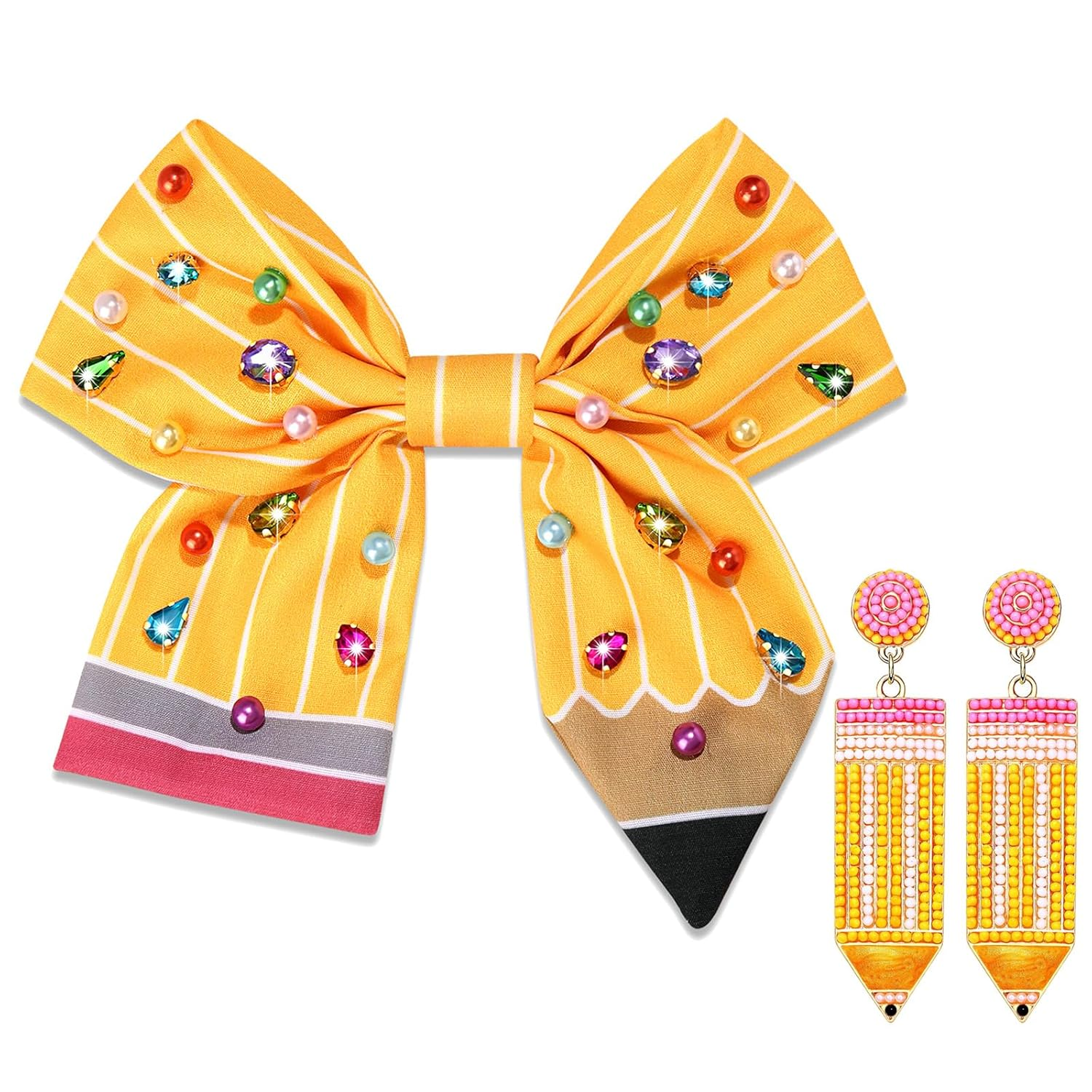 Pencil Hair Bows for Women Teacher Hair Bows Pencil Cheer Bows Back to School Hair Ribbons Pencil Hair Clips Teacher Hair Accessories Outfits Gifts (Pattern G)