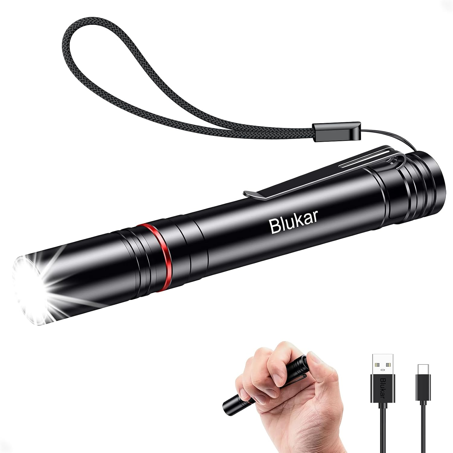 Ultra Slim Pen Torch Rechargeable-Hands Free Penlight with Clip