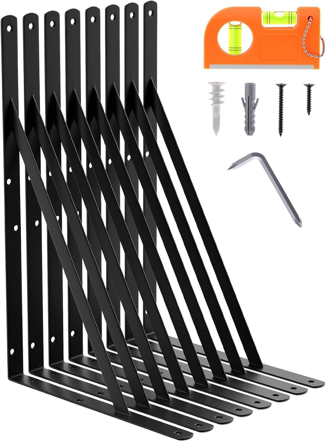 8-Pack 18 Inch Heavy Duty Shelf Brackets, Large Floating Wall Bracket for Garage Storage Shelves, Black Powder-Coated Finish, Load Capacity 800Lbs