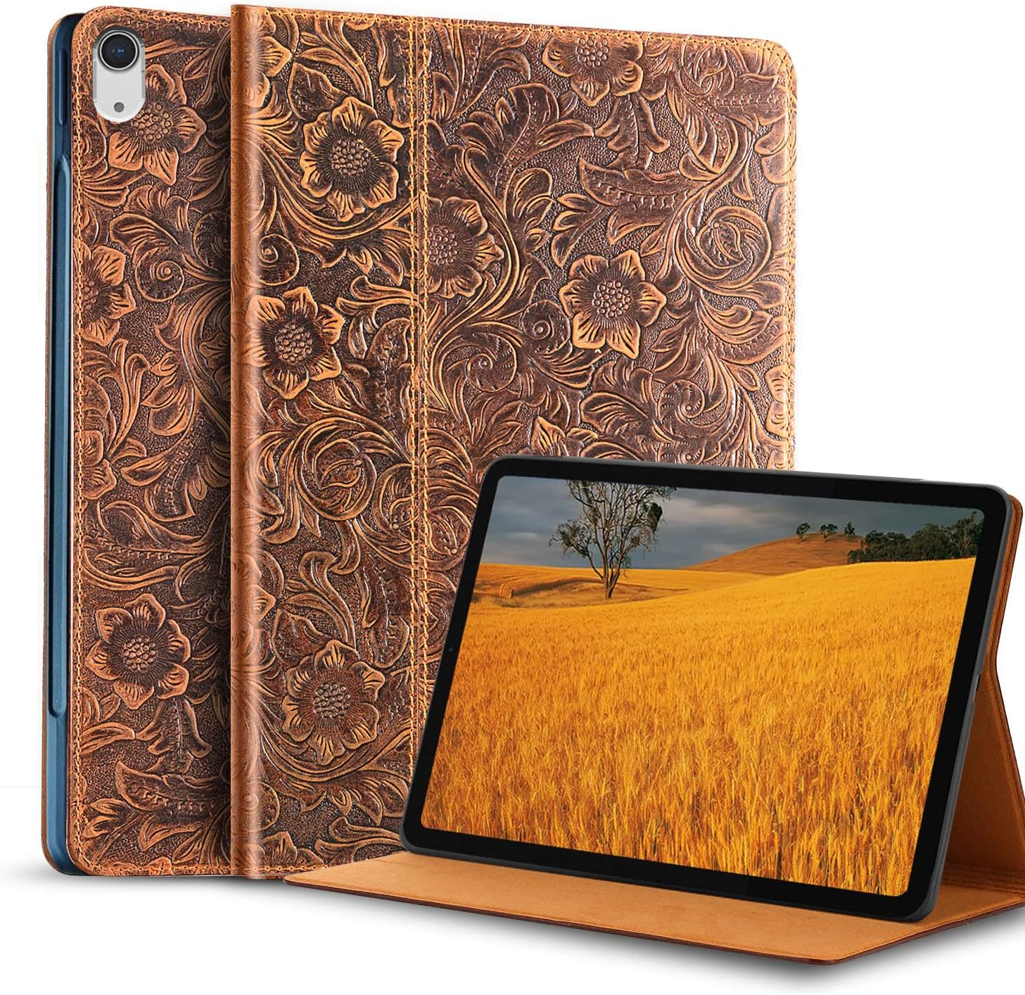 Leather Case for Ipad (A16) 11Th Generation 11 Inch 2025, Ipad 10Th Generation 10.9 Inch 2022,Protective Full Grain Leather Cover Support Auto Sleep/Wake,Anti Slip,Pattern-Brown