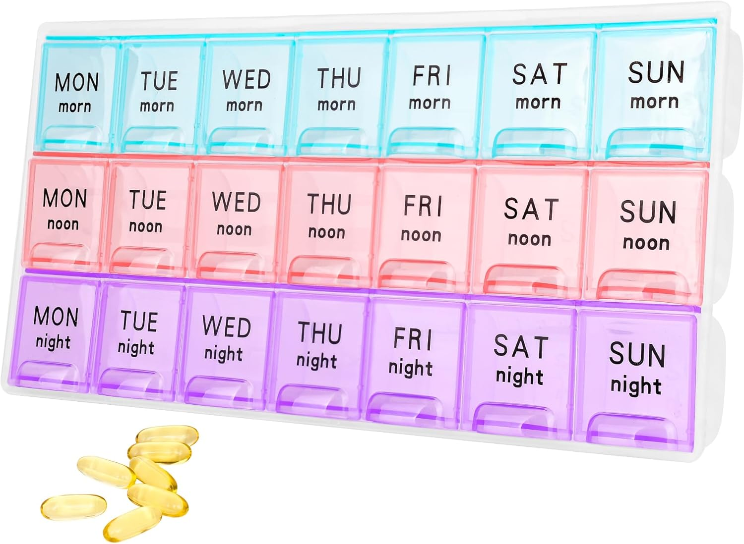 Large Weekly Pill Organizer 3 Times a Day,Travel Pill Cases，Moisture-Proof 7 Day