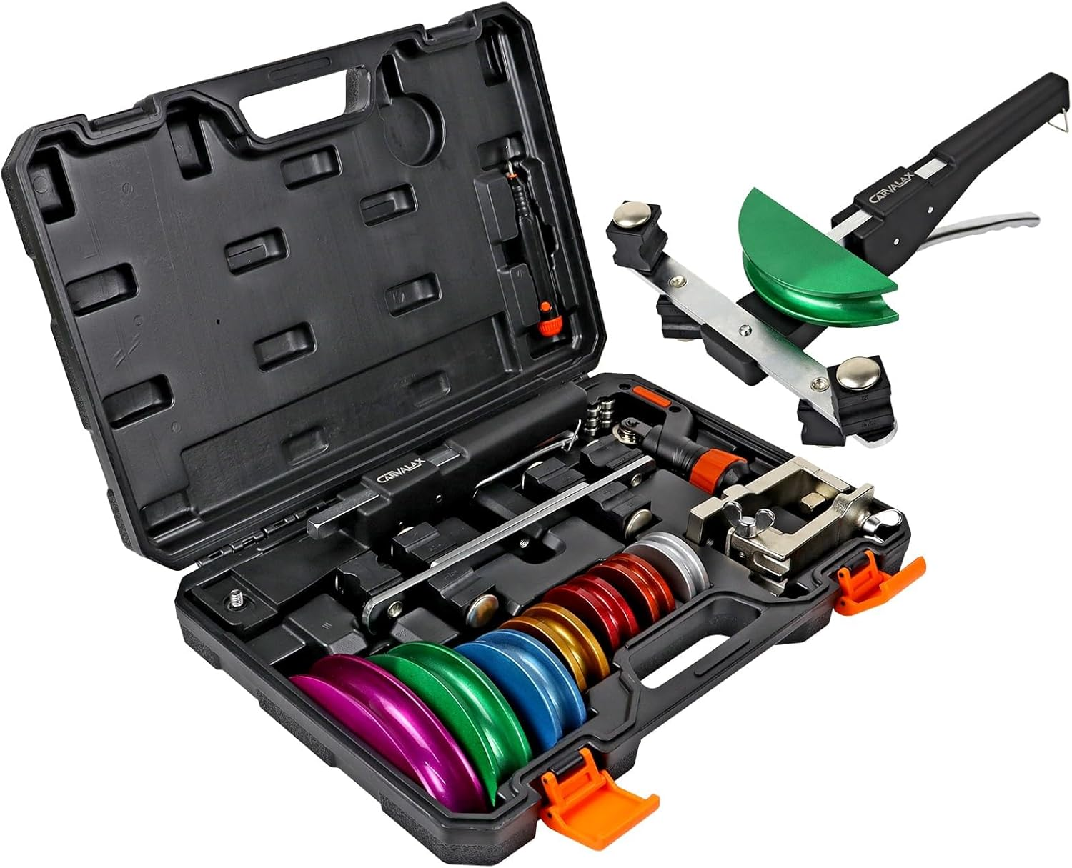 Pipe Tube Bender Set, for 1/4” to 7/8” O.D, 90° Ratcheting Tubing Bender Kit with Reverse Bending Adapters and 7 Multi-Color Aluminum Heads, for HVAC Air Condition Hydraulic Work