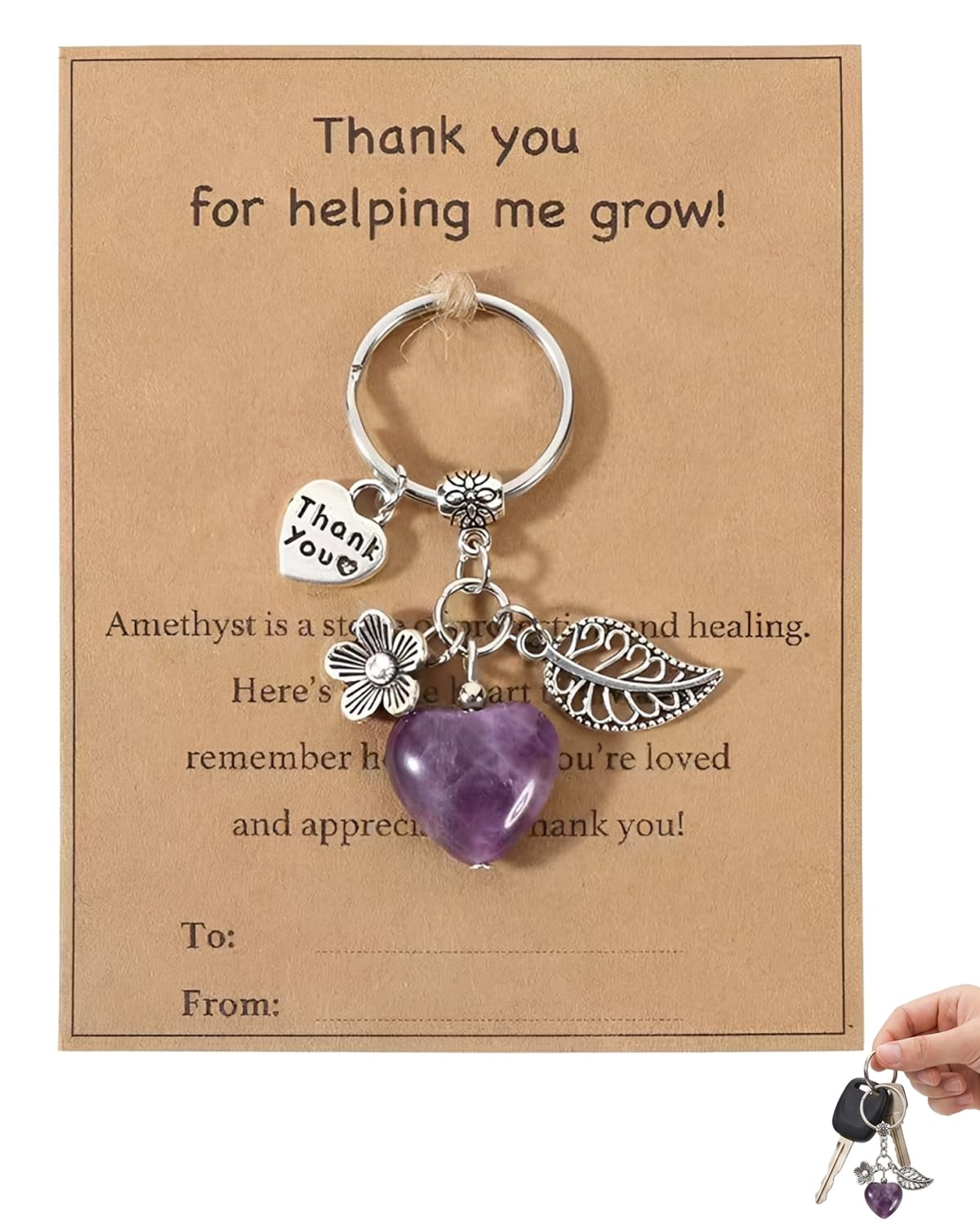 Amethyst Herz Schlüsselanhänger 1 Stück Handpolierter Edelstein Dankbarkeitsgeste Für Lehrer & Nahestehende, Emotionales Gedächtnisaccessoire Für Alltag & Feste Beziehung