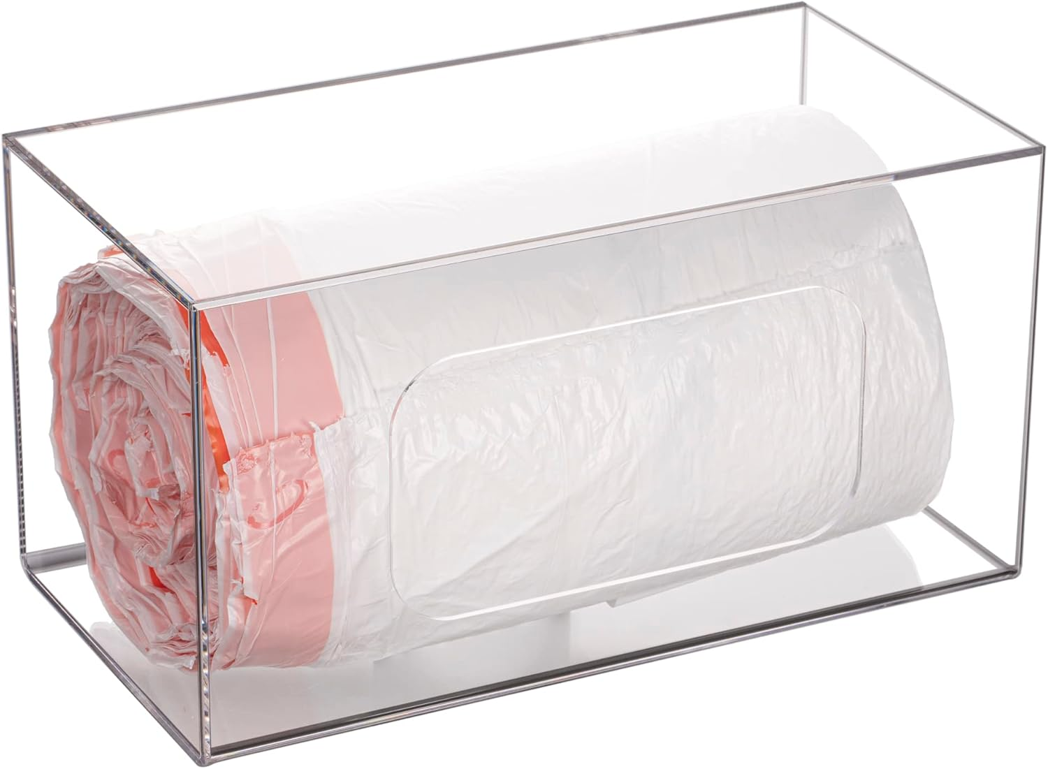 Trash Bag Dispenser Roll Holder, Wall Mount Acrylic Kitchen Organizer Storage Box Holder for Garbage Bag Grocery Bag Plastic Shopping Bag Roll Container (10.4 X 5.5 X 5.5 Inches)