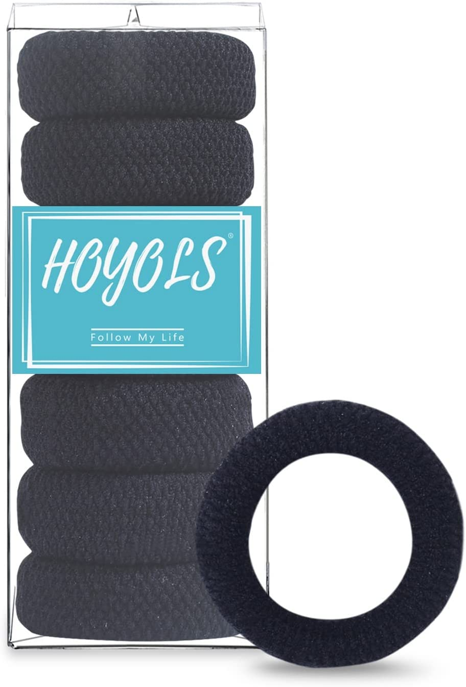 Large Thick Hair Ties, Black Ponytail Holder Seamless Hair Bands Cotton Stret... - Picture 3 of 13
