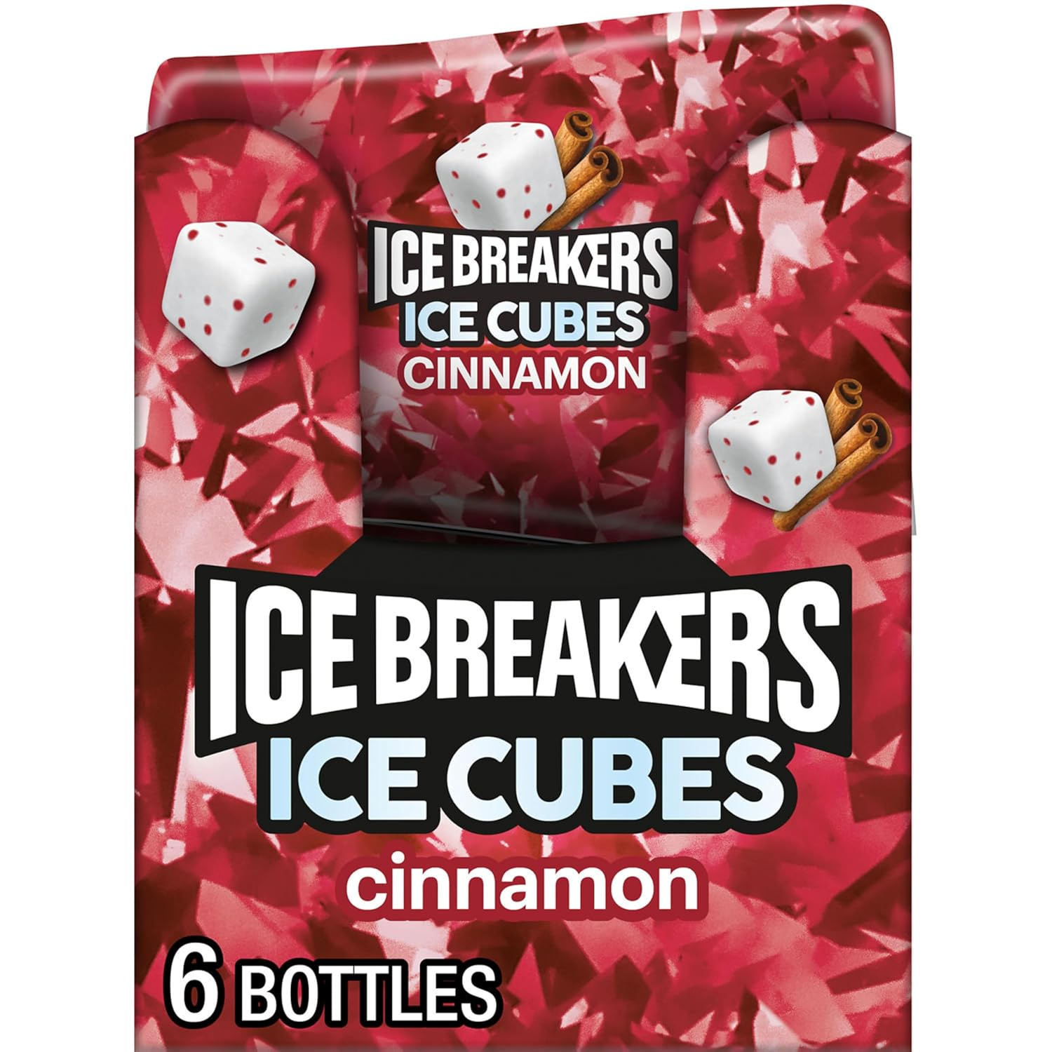 ICE BREAKERS Ice Cubes Cinnamon Flavored Sugar Free Chewing Gum Bottles, 3.24 Oz (6 Count, 40 Pieces)