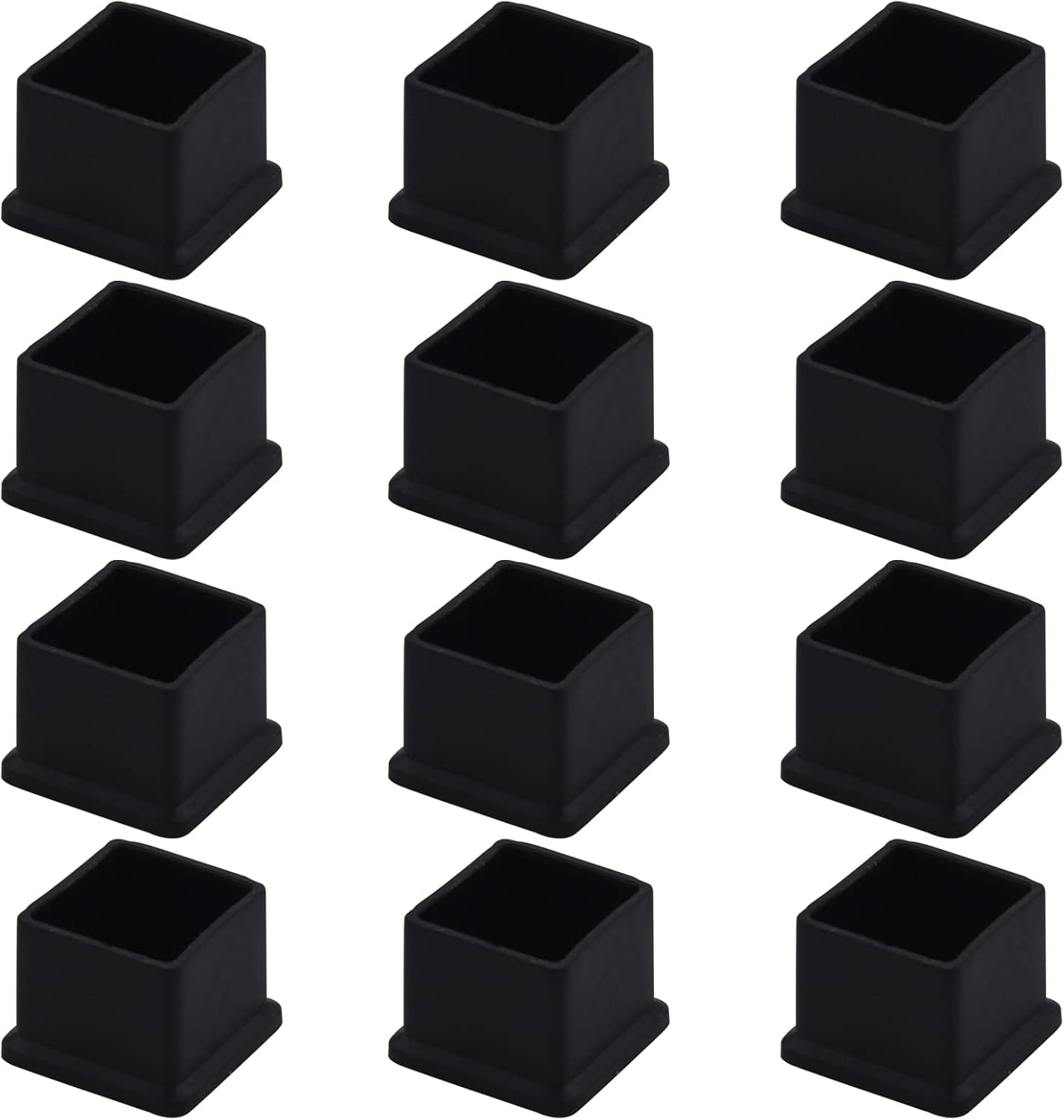 1 Inch X 1 Inch Square PVC Covers Furniture Foot Table Chair Leg End Cap Cover Tip Protectors Black, Pack of 12