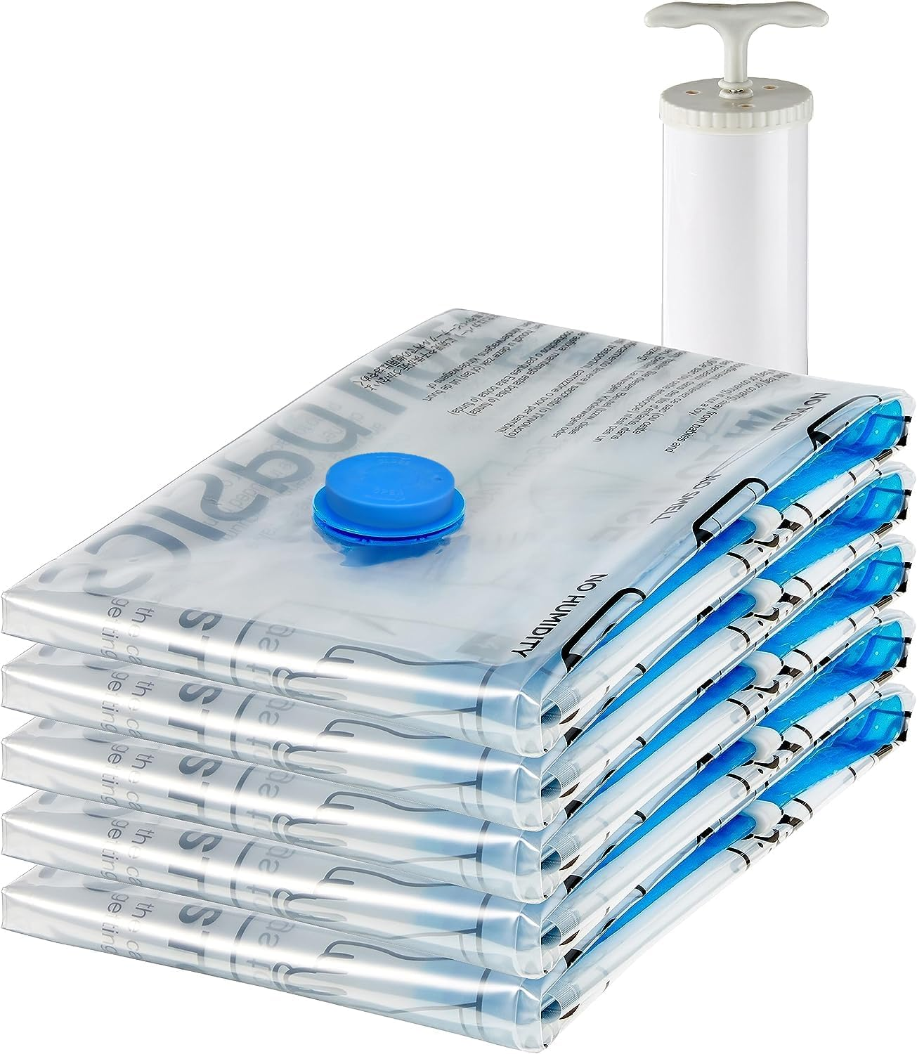 Housses De Rangement Sous Vide Avec Pompe Manuelle, Fermeture Éclair, 5 Pièces, Taille L, Clair