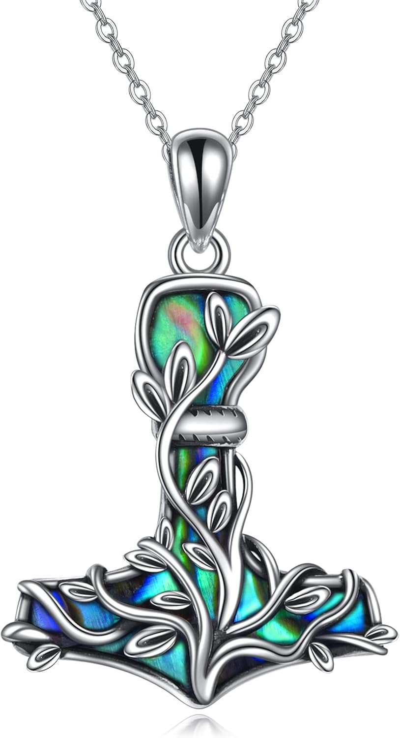 Thor Hammer Necklace Sterling Silver Mjolnir Tree of Life Pendant Viking Jewelry