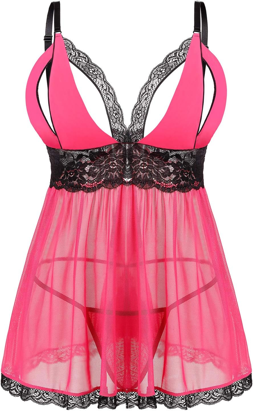 Women plus Size Lingerie Set Sexy Lace Babydoll Lingerie Dress Chemise Sleepwear with Thong