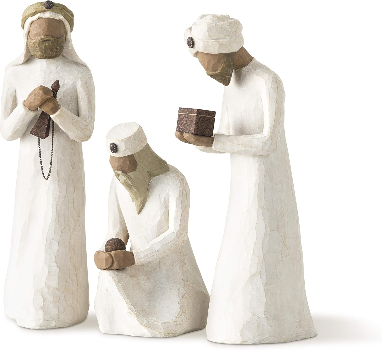 the Three Wisemen, Follow a Star to Find the Light of the World, Set of Walking, Bowing, Kneeling Figures Carrying Gifts for Holy Family, Sculpted Hand-Painted Figures for Classic Nativity