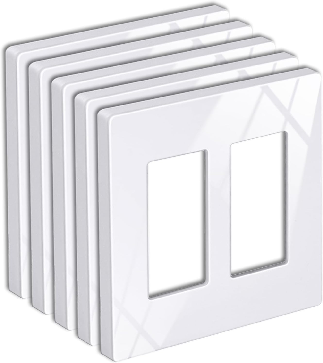 5 Pack 2-Gang Screwless Wall Plate, USWP6 Gloss Snow White Series, Decorator Outlet Cover, 11.91cm x 12.01cm, for Light Switch, Dimmer, GFCI, USB Receptacle
