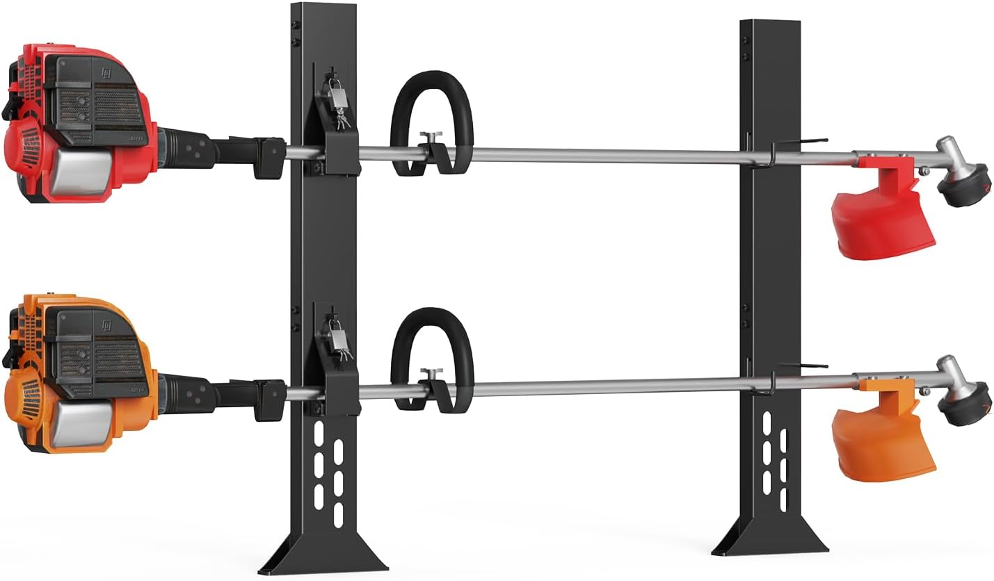 Trimmer Racks for Open Trailers - Weedeater Rack Lockable Weed Eater Racks for Open Trailer Landscape Truck Holder Lawn Equipment Accessories with 2 Locks