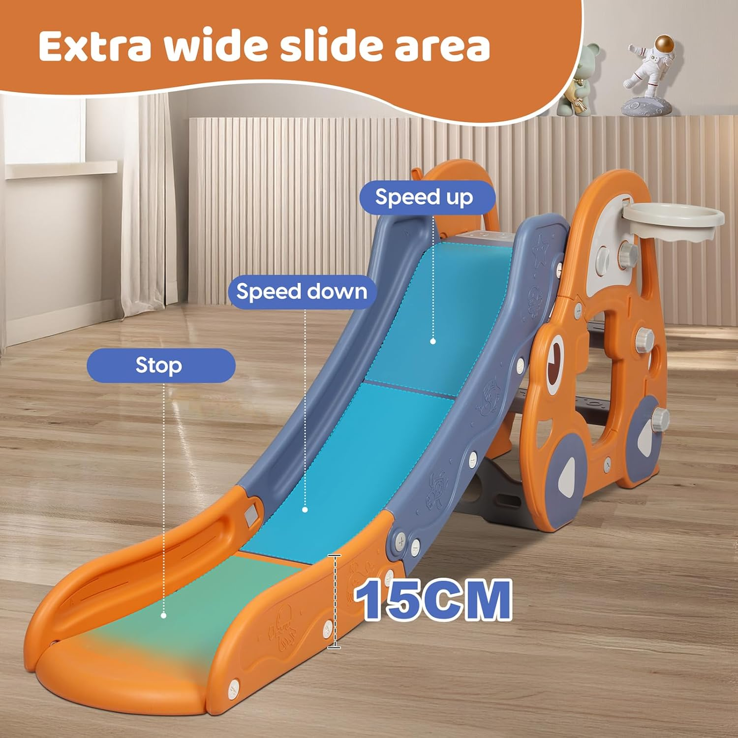 Bopeep 3 in 1 Kid Slide Set, with Climber Steps Basketball Hoop Indoor Outdoo... - Picture 7 of 14