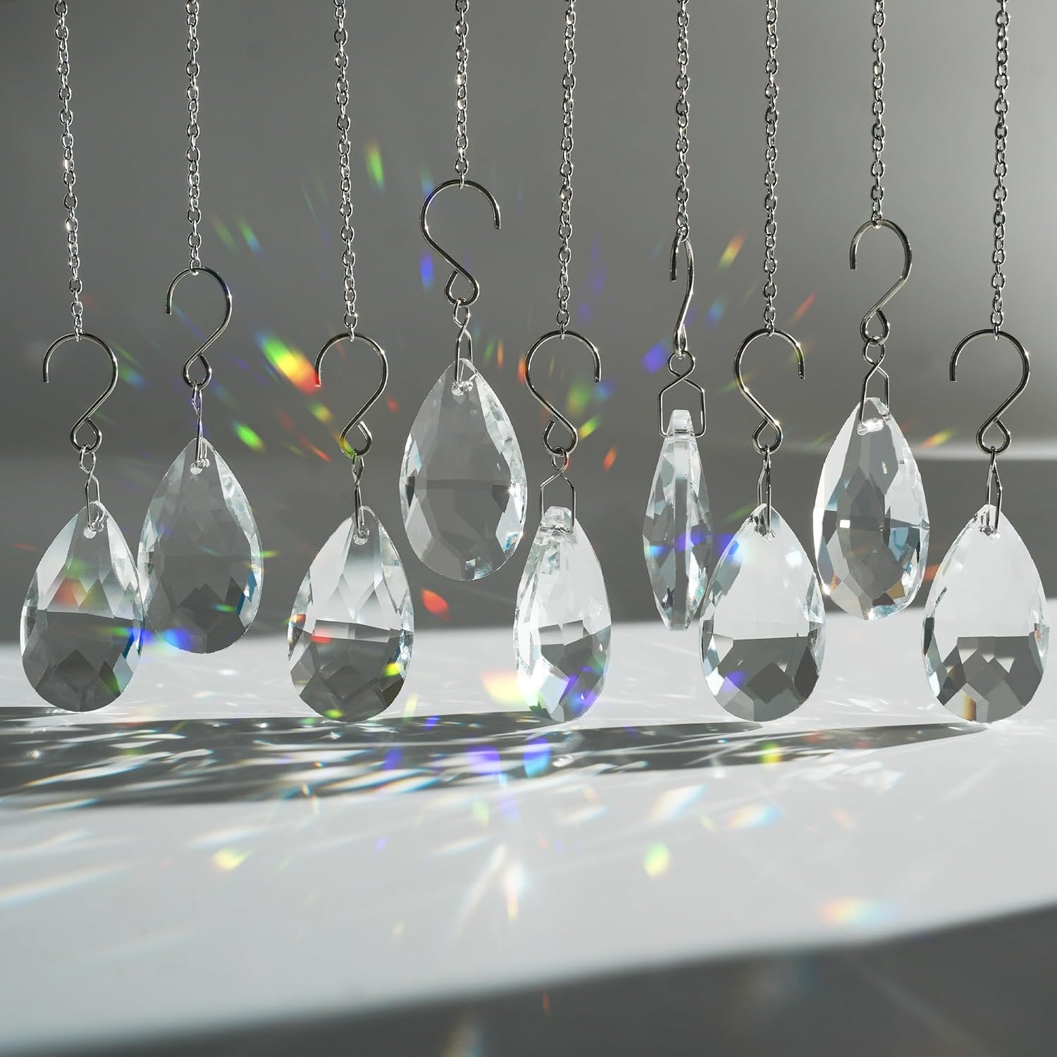 10Pcs Clear Crystal Sun Catcher Teardrop Prisms 38Mm Hanging Pendants