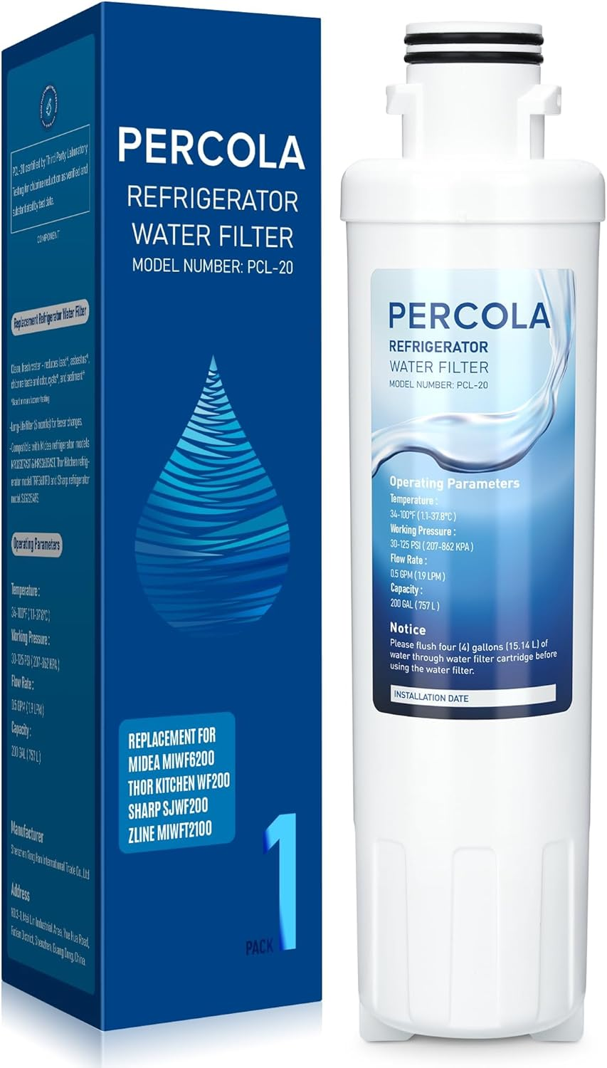 MIWF6200 Water Filter, Compatible with Sharp® SJWF200, SJG2254FS, Thor Kitchen® WF200, Zline® MIWFT2100, Midea® MRS26D5AST, MF-2008-R2, Zline® RFM-W-36 Refrigerator Models (1 Pack)