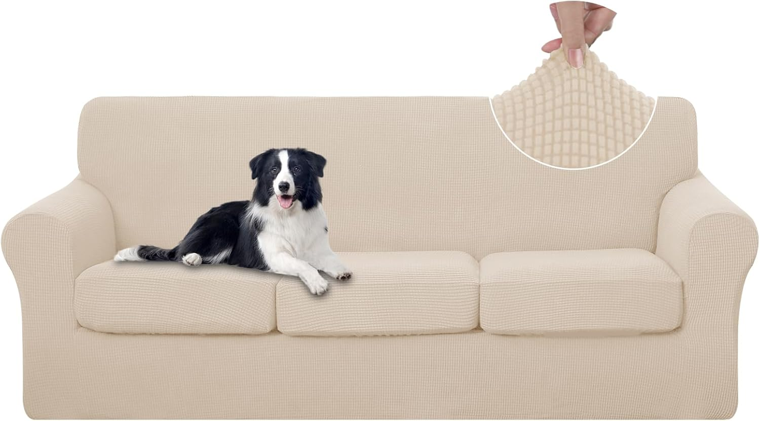 4 Pieces Stretch Couch Cover Sofa Cover Washable Sofa Slipcover with Individual Seat Cushion for 3 Cushion Couch Sofa Pet Friendly(Sofa, Beige)