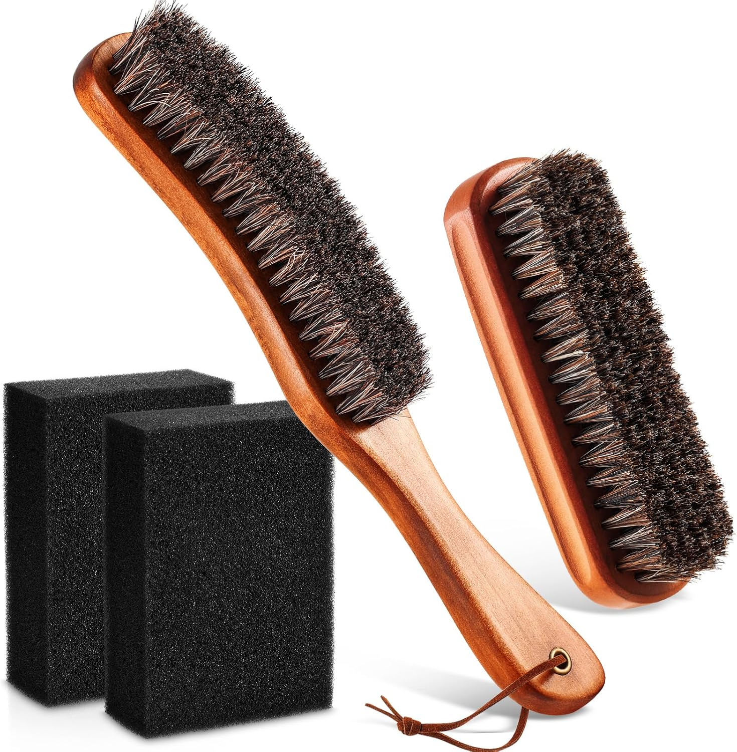 4 Pcs Horsehair Felt Hat Brush Kit with Cleaning Sponge Cowboy Clean Hat Wood Fedora Hat Cleaning Set Baseball Cap Lint Brush Remove Dust for Hair Furniture Suits Clothes(Style A)