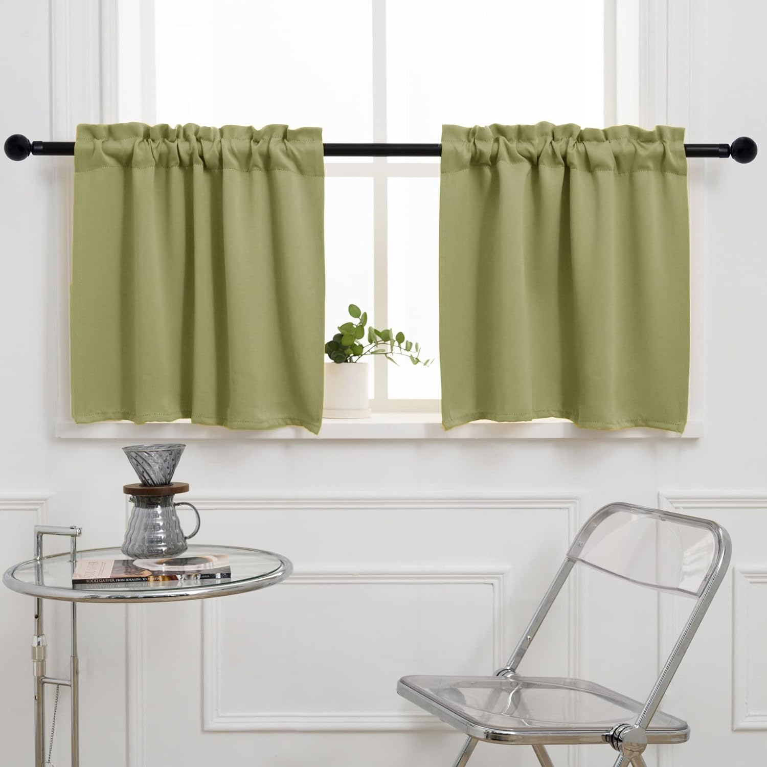Cafe Curtain (Half Window Curtain) 24 Inches Length, Rod Pocket Kitchen Curtain, Short Blackout Curtain for Small Window, 30