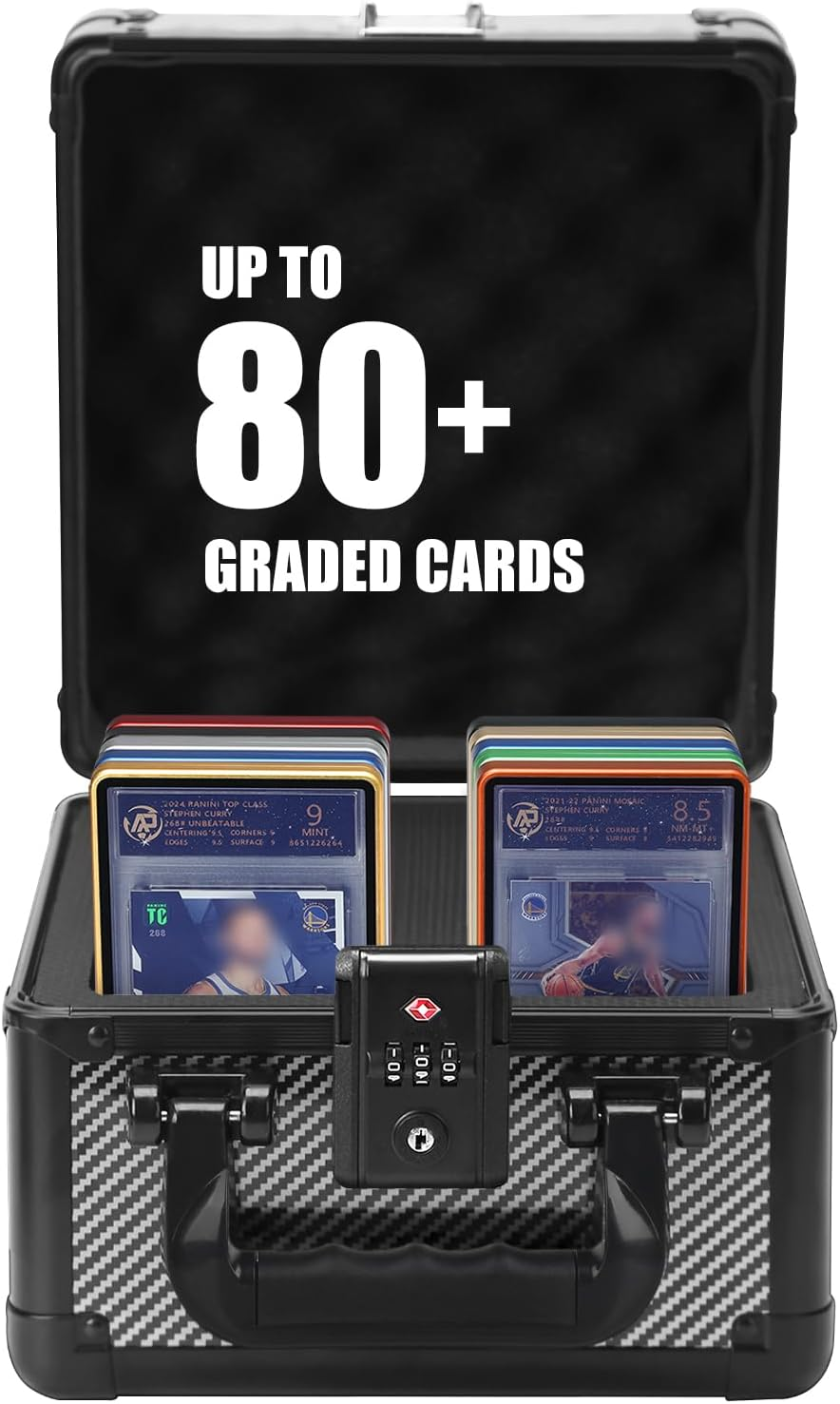 Graded Card Case Upgraded Sports Card Storage Box Waterproof Trading Card Holder, Compatible with PSA BGS CSG FGS up to 80+ Cards with TSA Approved Locks (Black)