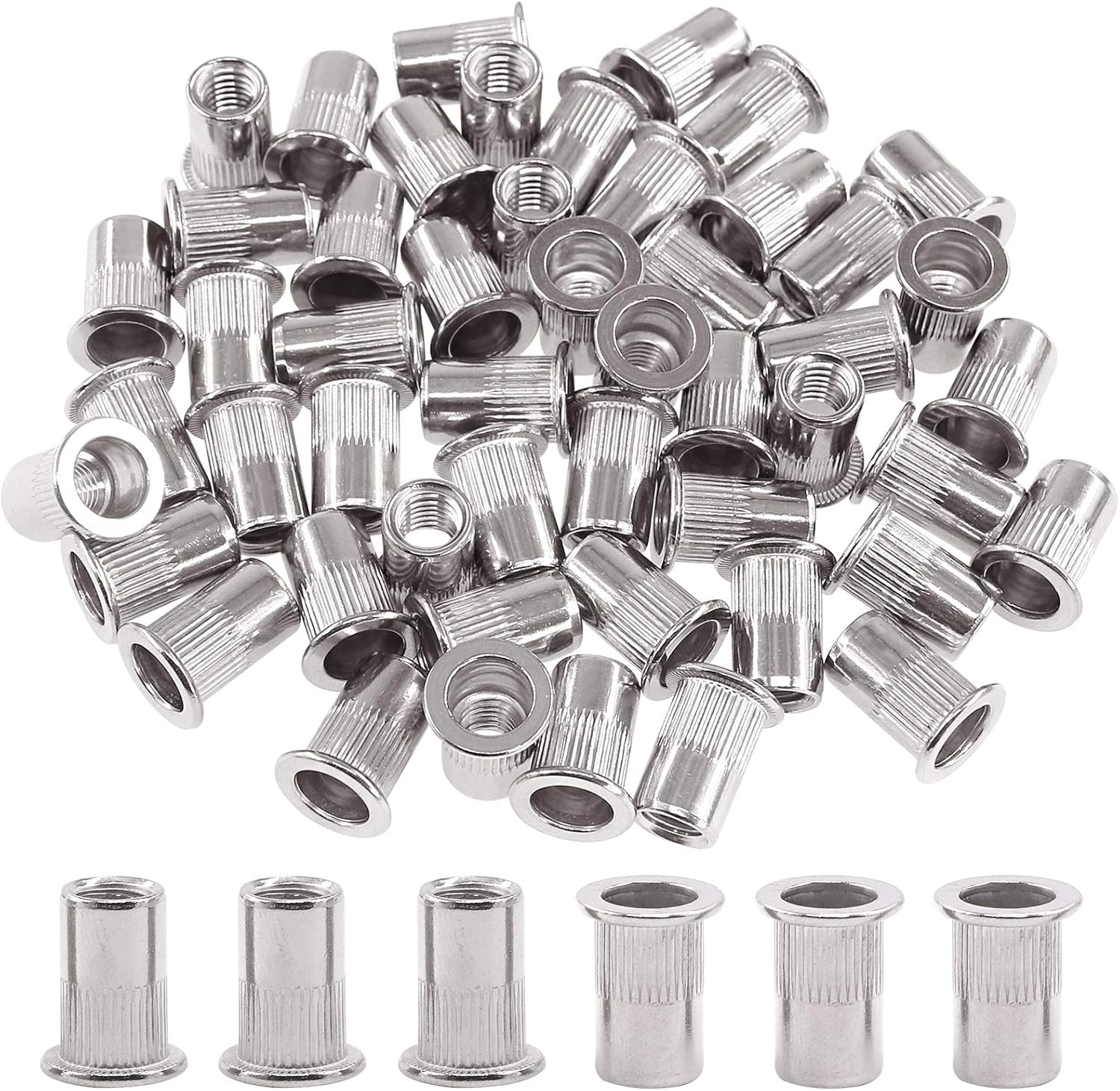 30Pcs 5/16''-18 UNC 304 Stainless Steel Rivet Nuts Flat Head Threaded Insert Nutserts Rivnuts Set