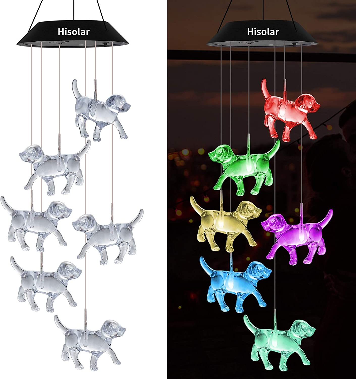 Crystal Dog Solar Wind Chimes Outdoor Color Changing Solar Mobile Lights LED Solar Powered Wind Chimes for Home Party Yard Garden Decor, Gifts for Mom Birthday Gifts