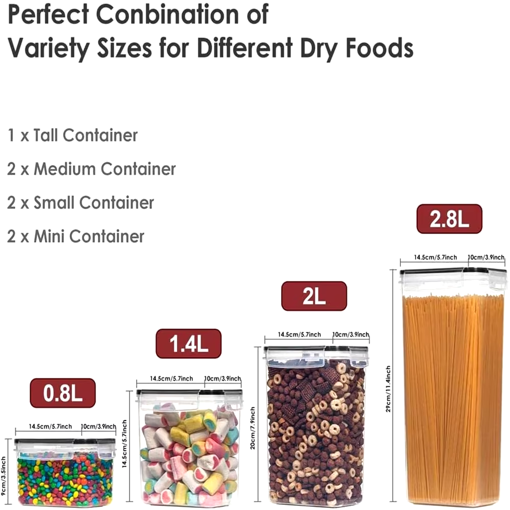 Kitchen 7Pcs Food Containers Set BPA Free Plastic Airtight Storage Box with 10Stickers and Pen