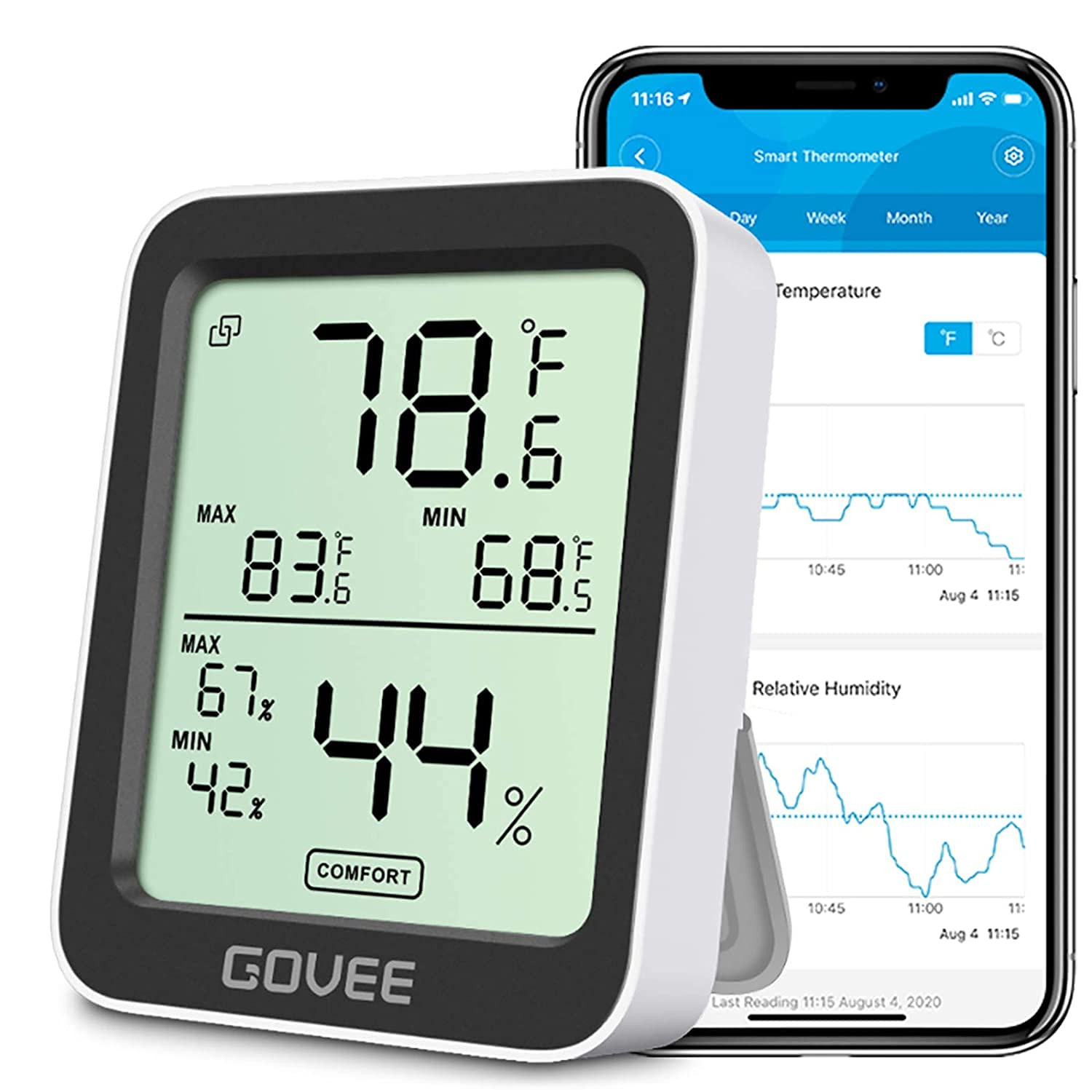 Hygrometer Thermometer H5075, Bluetooth Indoor Room Temperature Monitor Thermometer with Remote App Control, Notification Alerts, 2 Years Data Storage Export(Only Supports 164Ft Bluetooth Range)