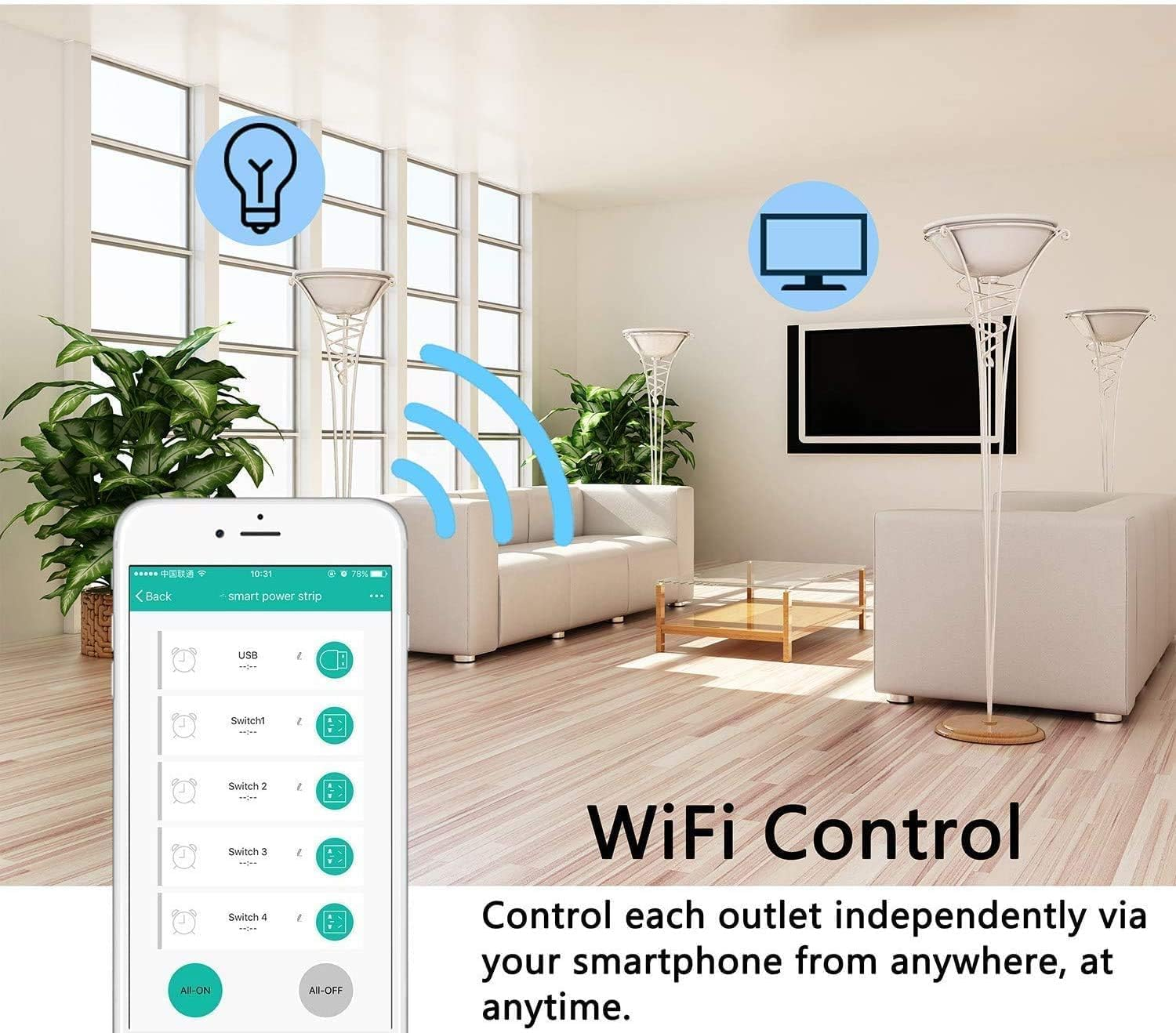 UseeLink WiFi Smart Power Strip, Power Board with 4 Outlets and 4 USB-A Charg... - Picture 5 of 13